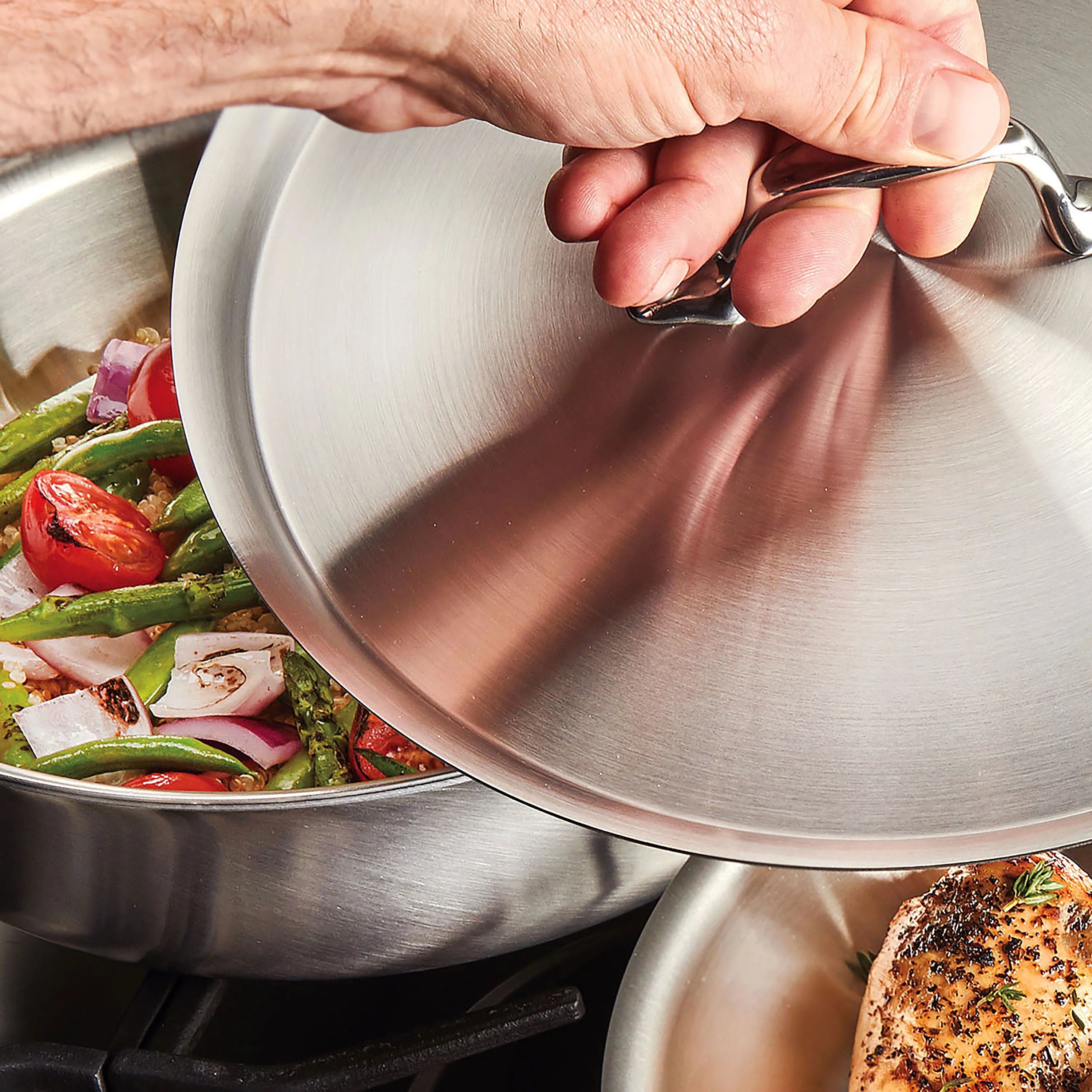 All-Clad d3 Stainless 12" Fry Pan with Lid - Image 3