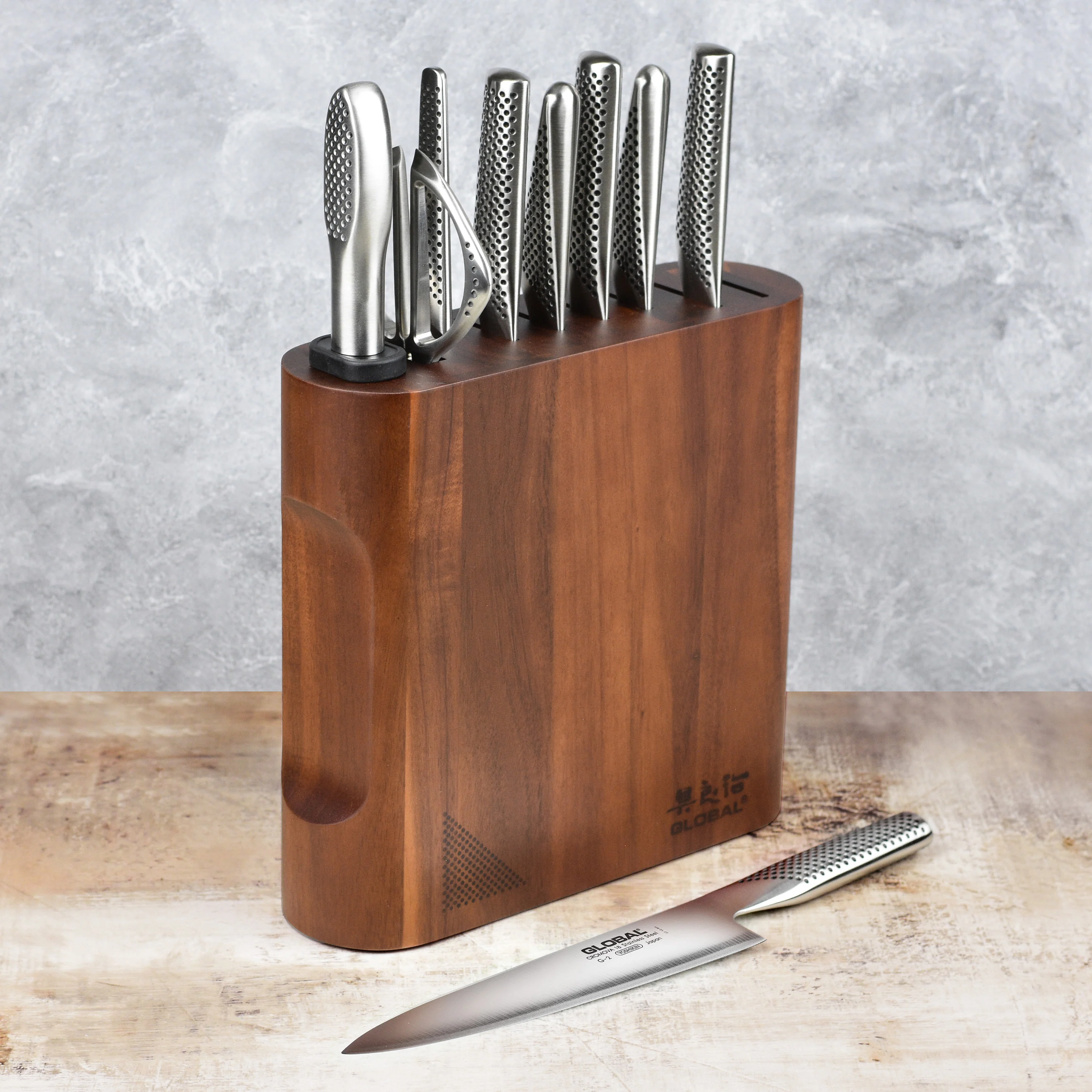 Global Kanpeki 10 Piece Knife Block Set, Acacia - Image 3