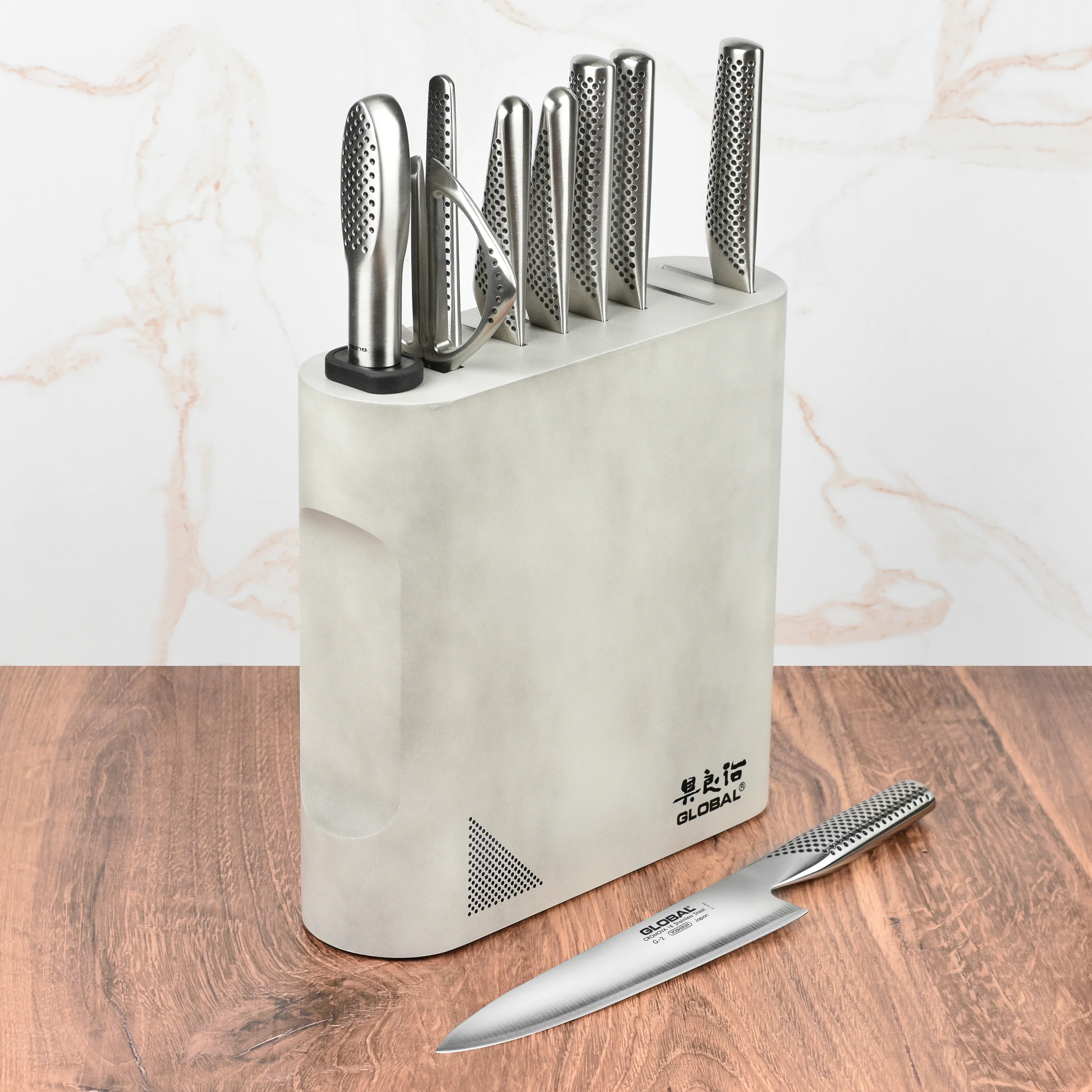 Global Kanpeki 10 Piece Knife Block Set, Cement Gray - Image 8
