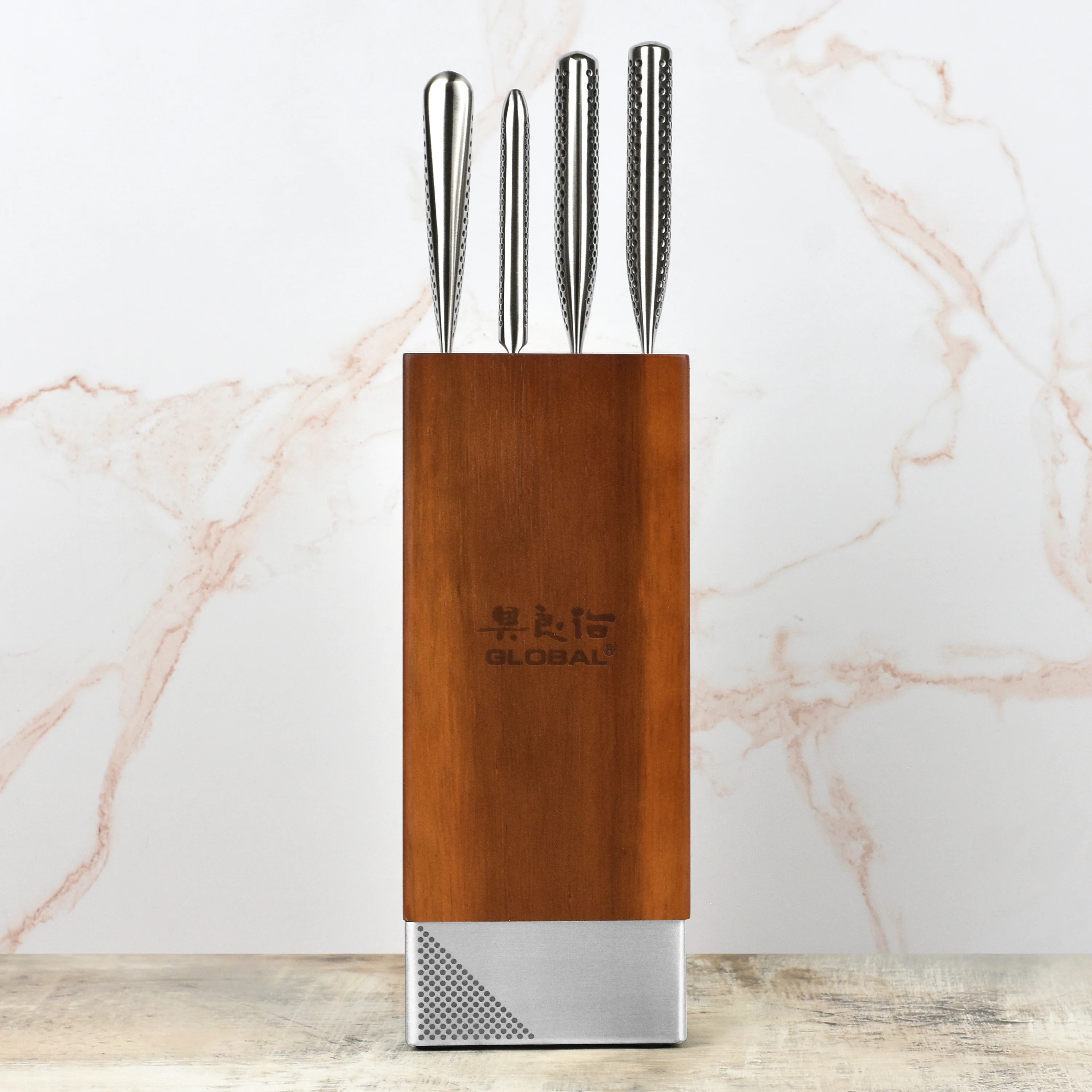 Global Toshi 5 Piece Knife Block Set, Acacia - Image 6