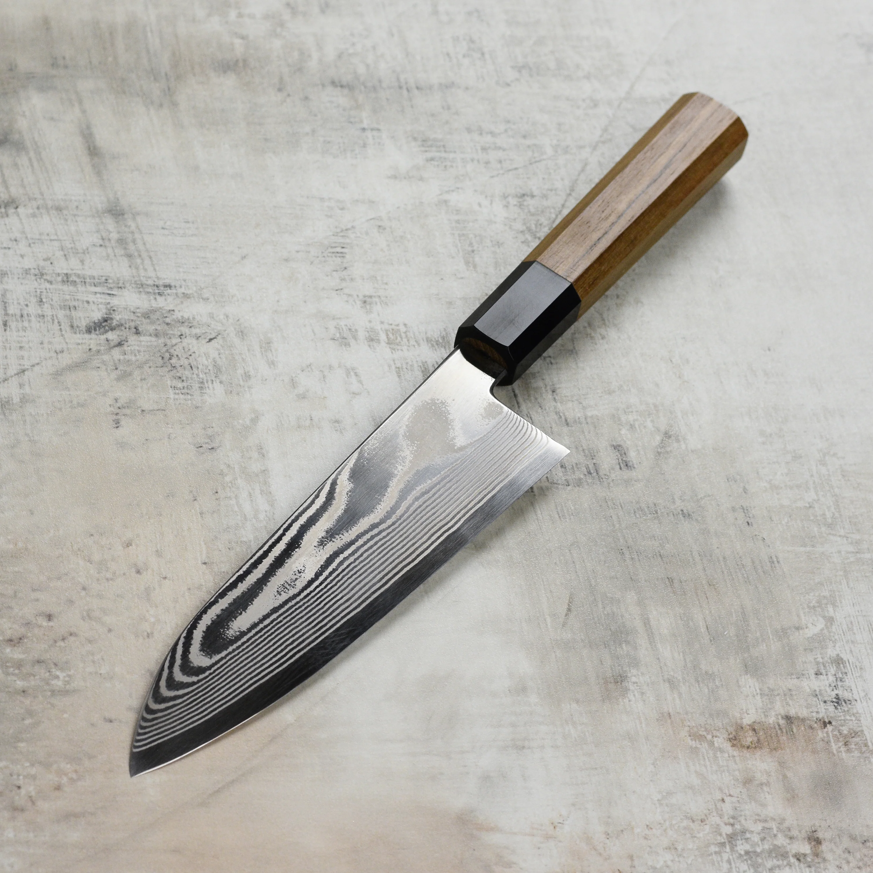 Hatsukokoro Ginsou Ginsan Damascus 7" Santoku - Image 6