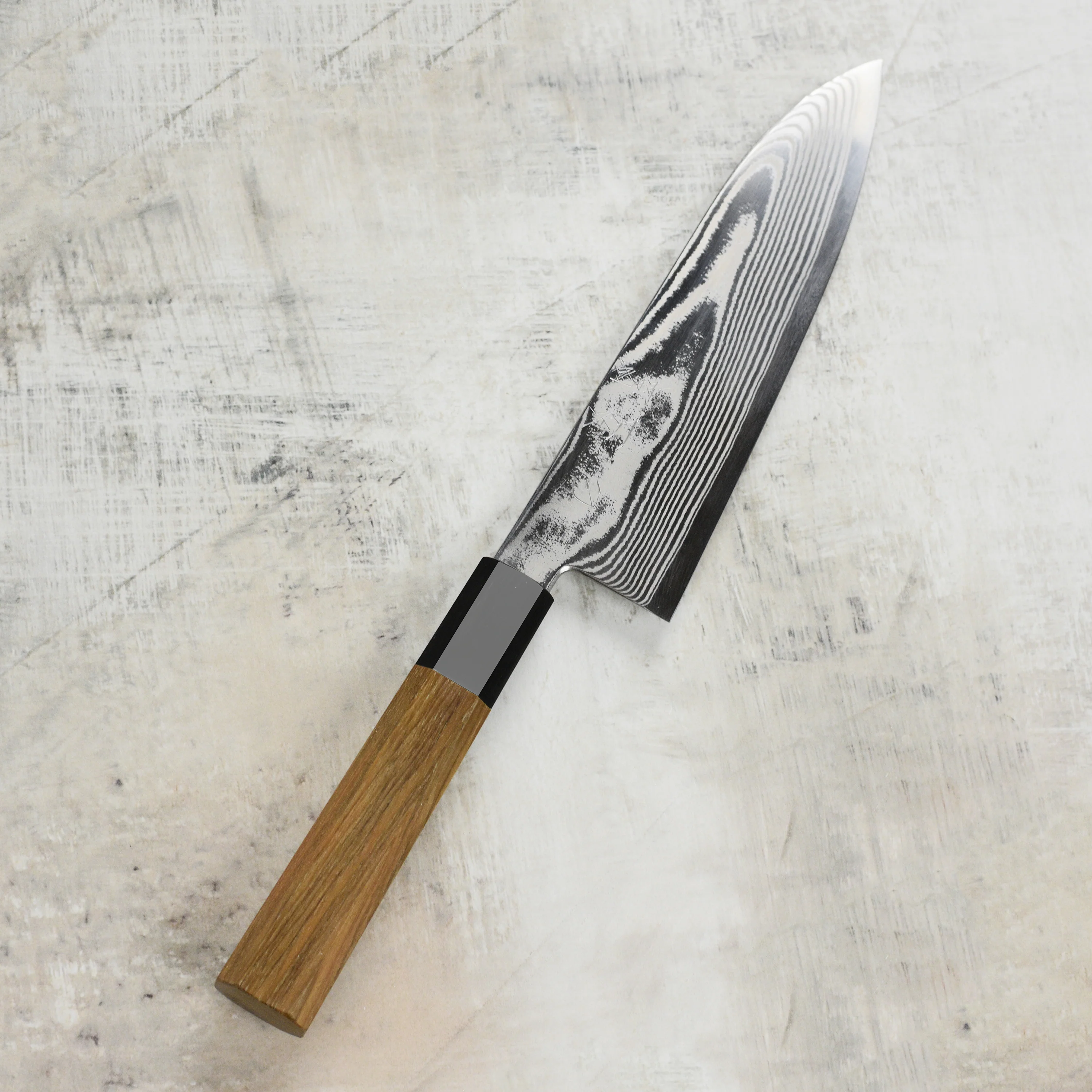 Hatsukokoro Ginsou Ginsan Damascus 7" Santoku - Image 8