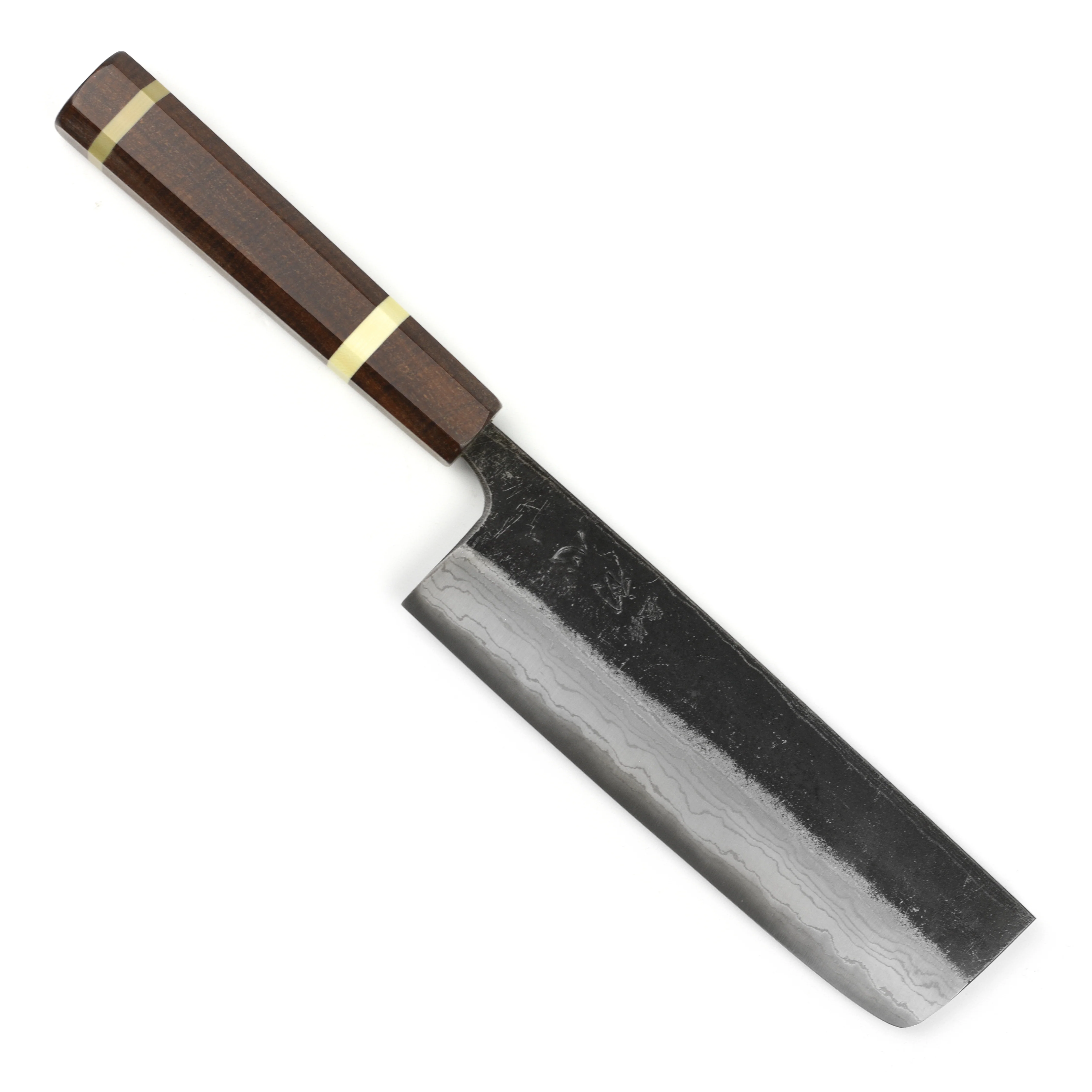 Hatsukokoro Kumokage Aogami Kurouchi Damascus 6.5" Nakiri, C+M Custom Handle - Image 9