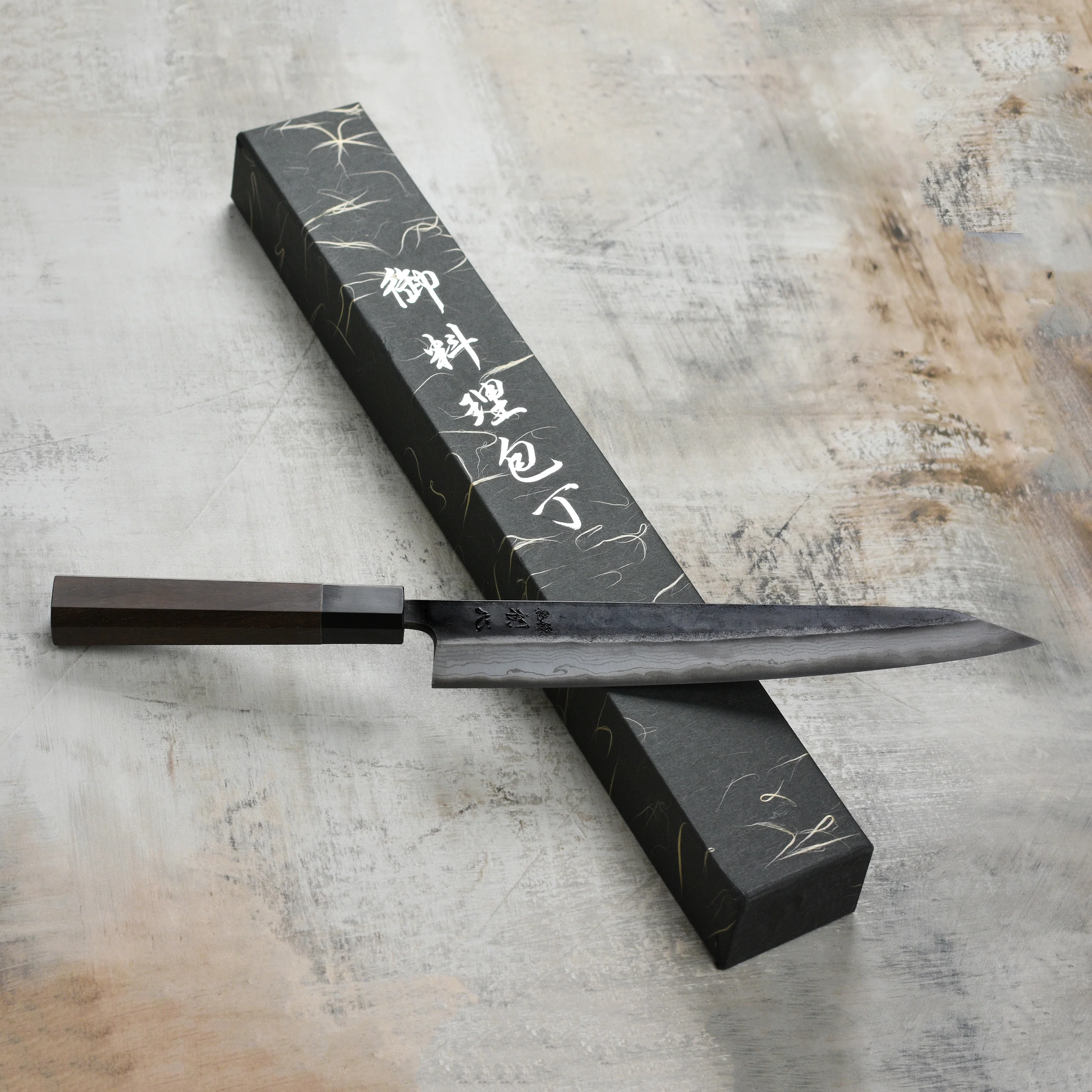 Hatsukokoro Kumokage Aogami #2 Kurouchi Damascus 9.8" Sujihiki - Image 7