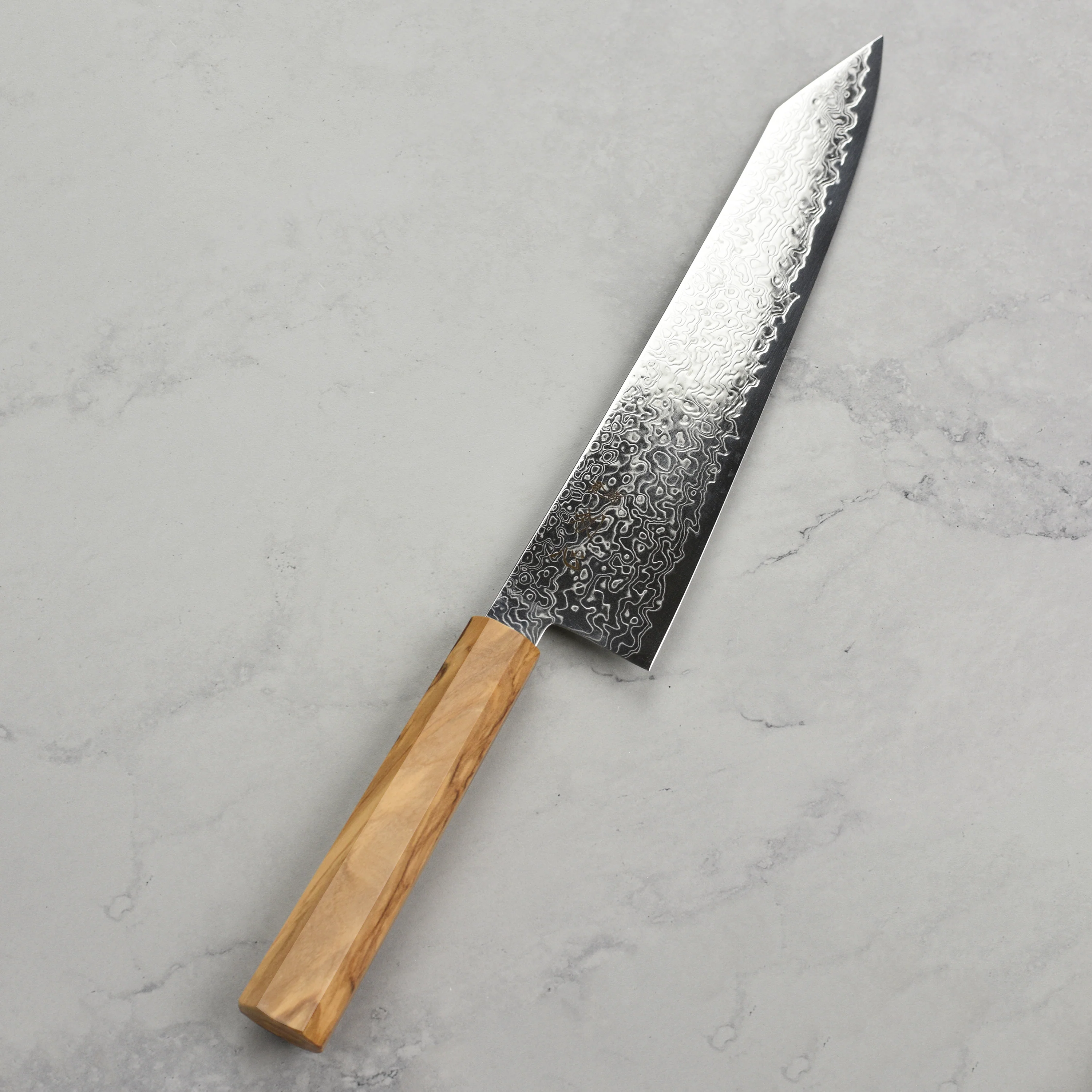 Hatsukokoro Ryuhyo SG2 Damascus 9.4" Kiritsuke Gyuto, Olivewood - Image 6