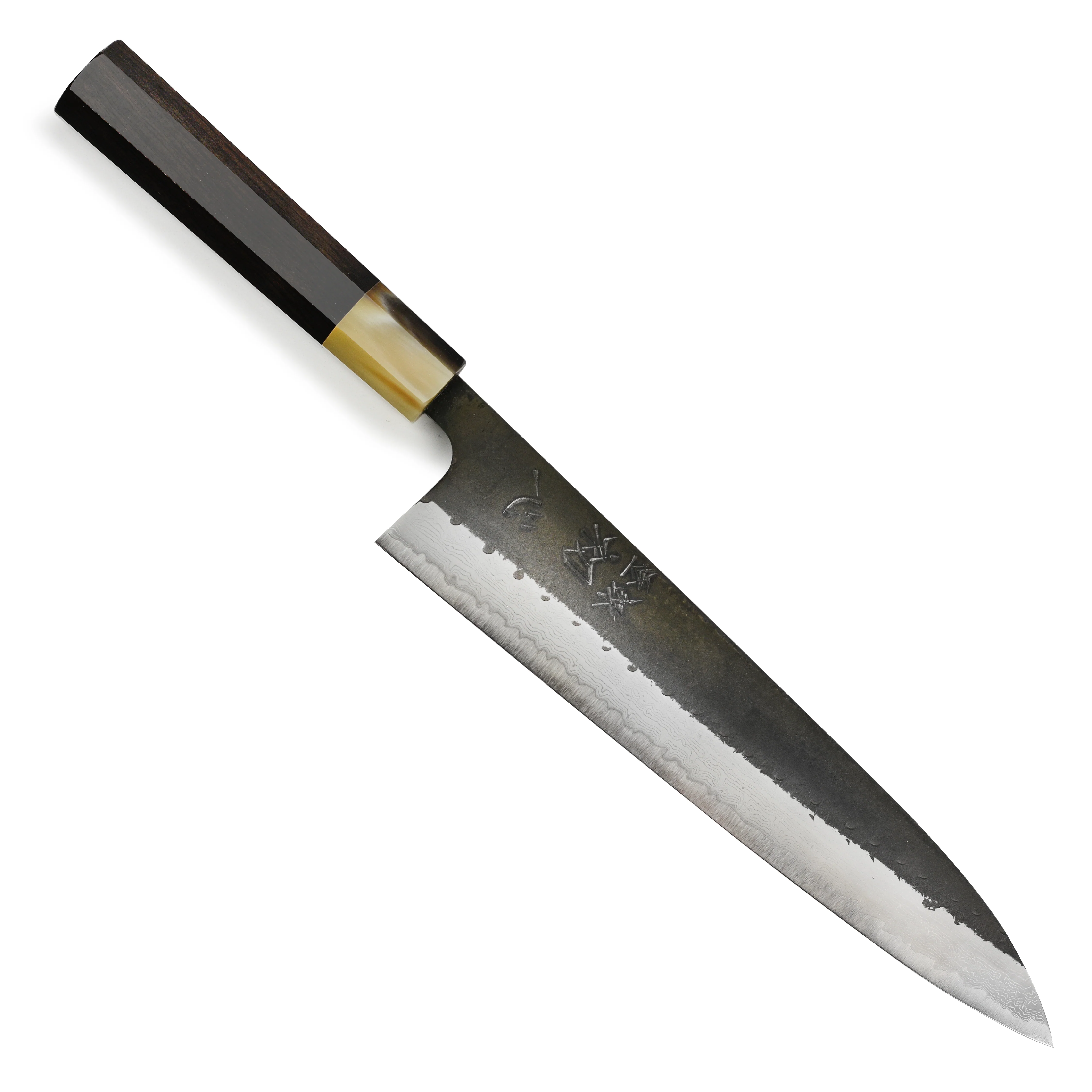 Hatsukokoro Shinkiro Aogami Super Kurouchi Damascus 9.4" Gyuto, Ebony with Ferrule - Image 5