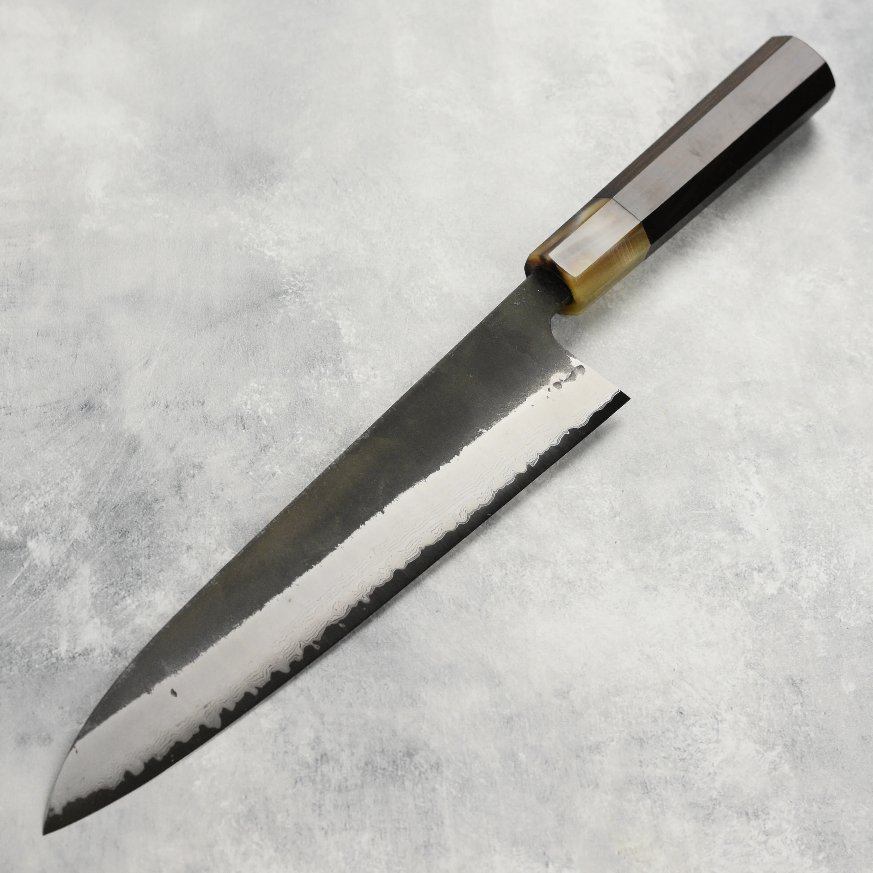 Hatsukokoro Shinkiro Aogami Super Kurouchi Damascus 9.4" Gyuto, Ebony with Ferrule - Image 7