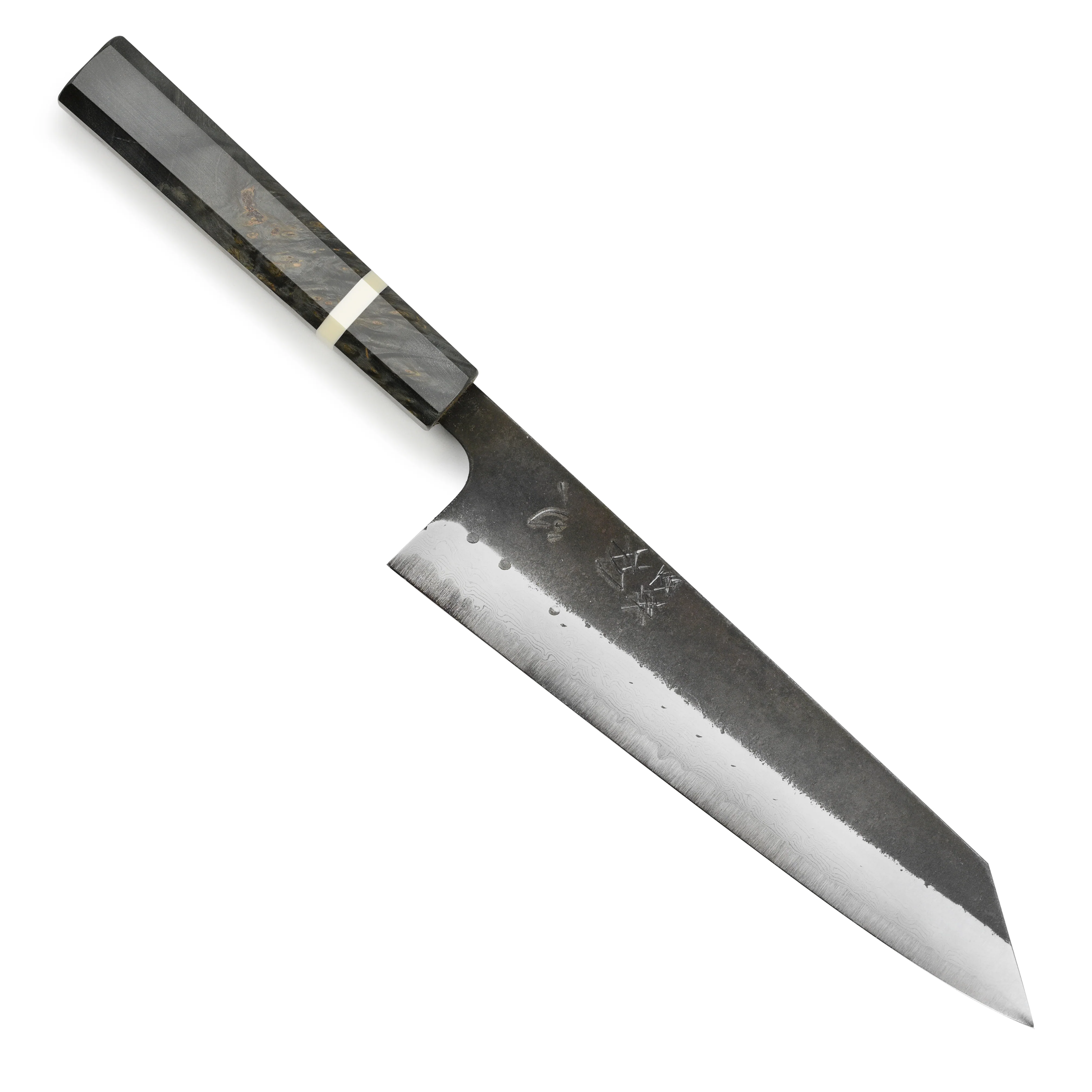 Hatsukokoro Shinkiro Aogami Super Kurouchi Damascus 8.25" Kiritsuke, Stabilized Birch - Image 5
