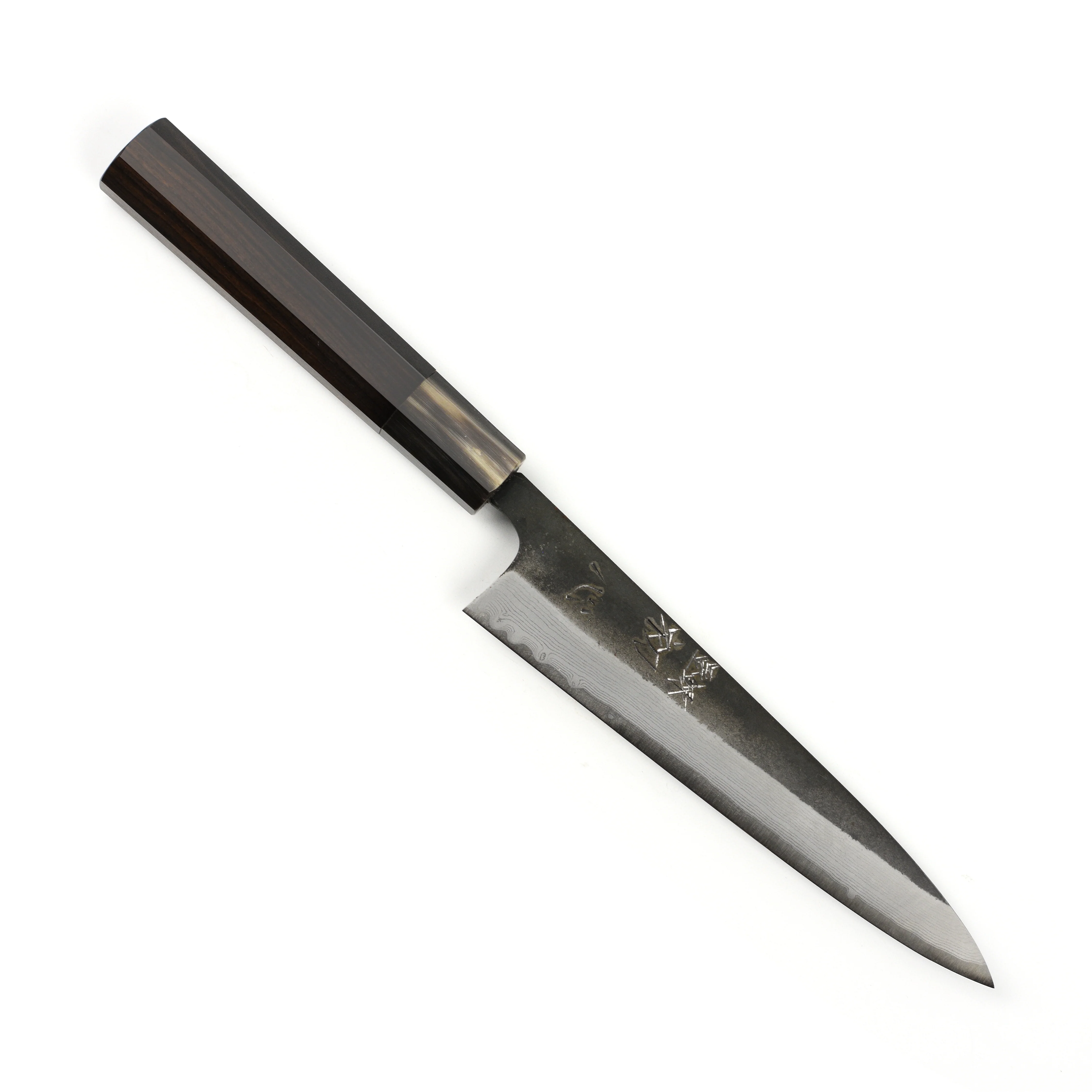 Hatsukokoro Shinkiro Aogami Super Kurouchi Damascus 5.9" Petty, Ebony with Ferrule - Image 7