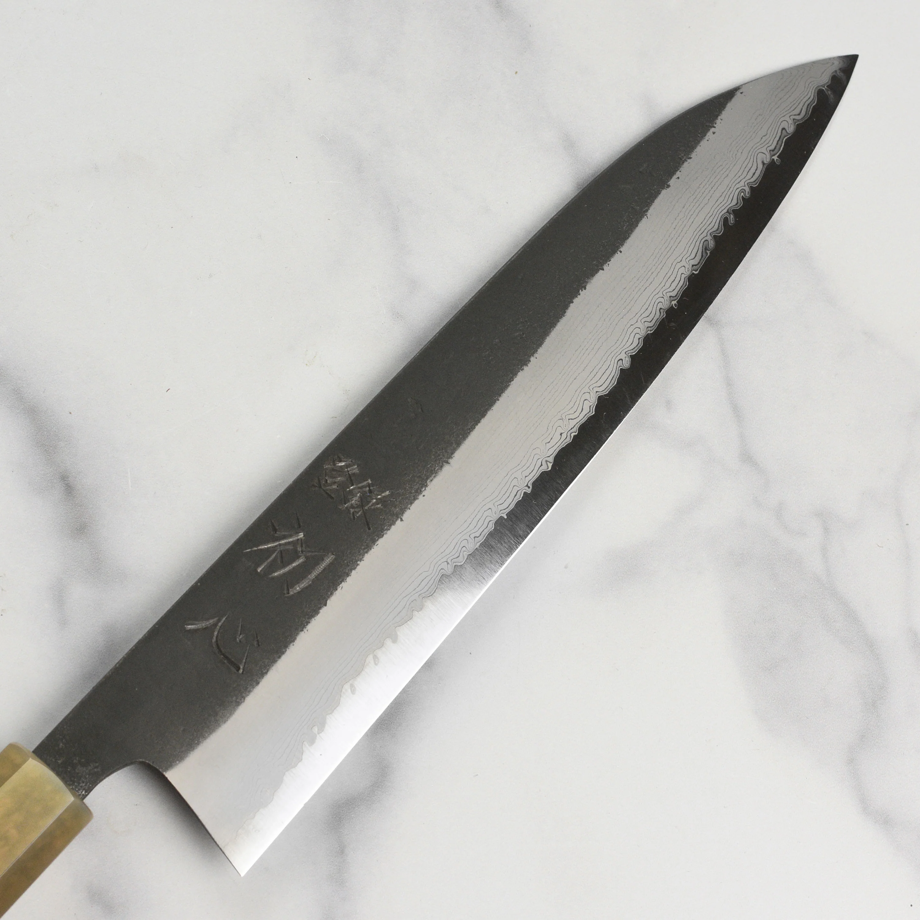 Hatsukokoro Shinkiro Aogami Super Kurouchi Damascus 8.25" Gyuto, Ebony with Ferrule - Image 6