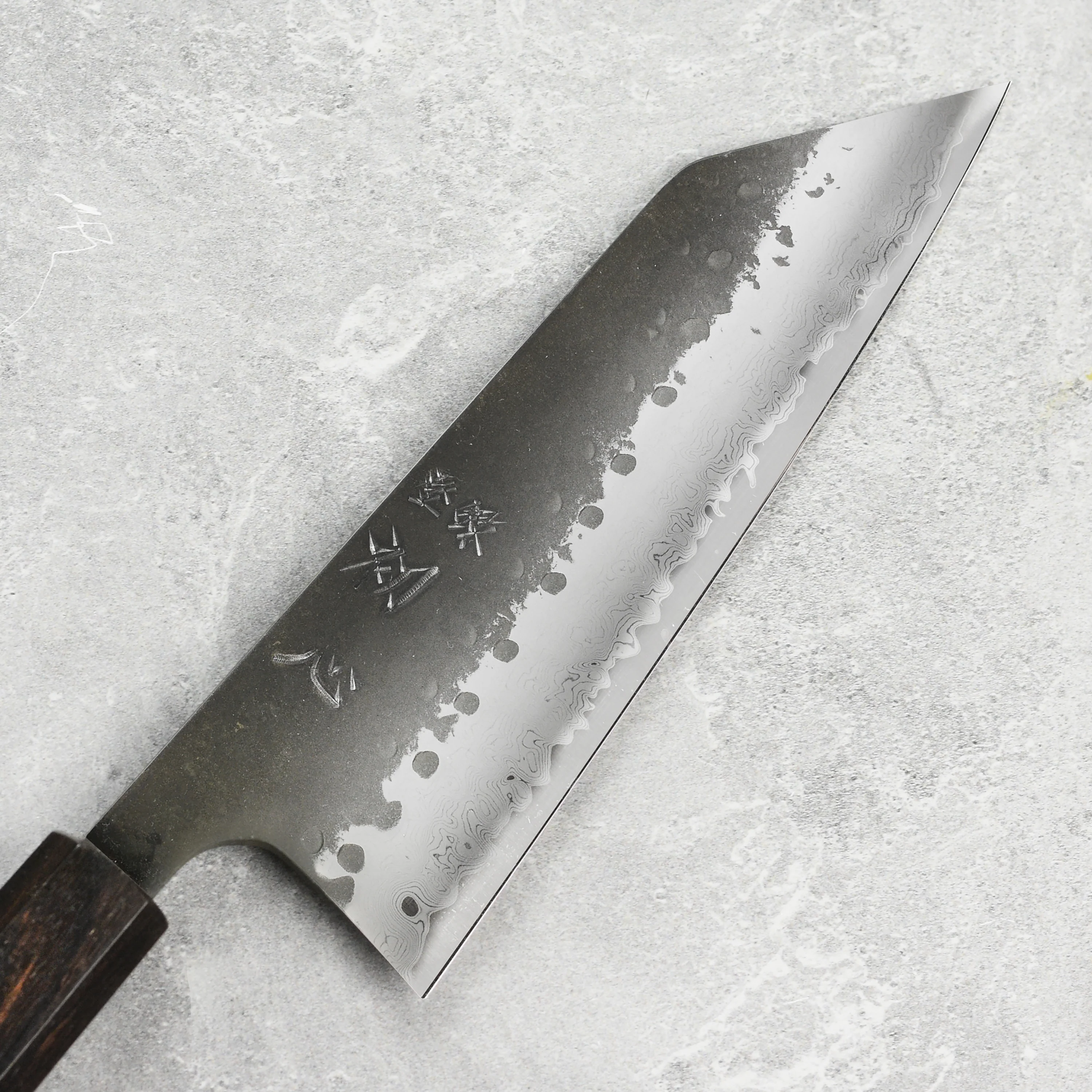 Hatsukokoro Shinkiro Aogami Super Kurouchi Damascus 6.5" Bunka, Ebony - Image 7