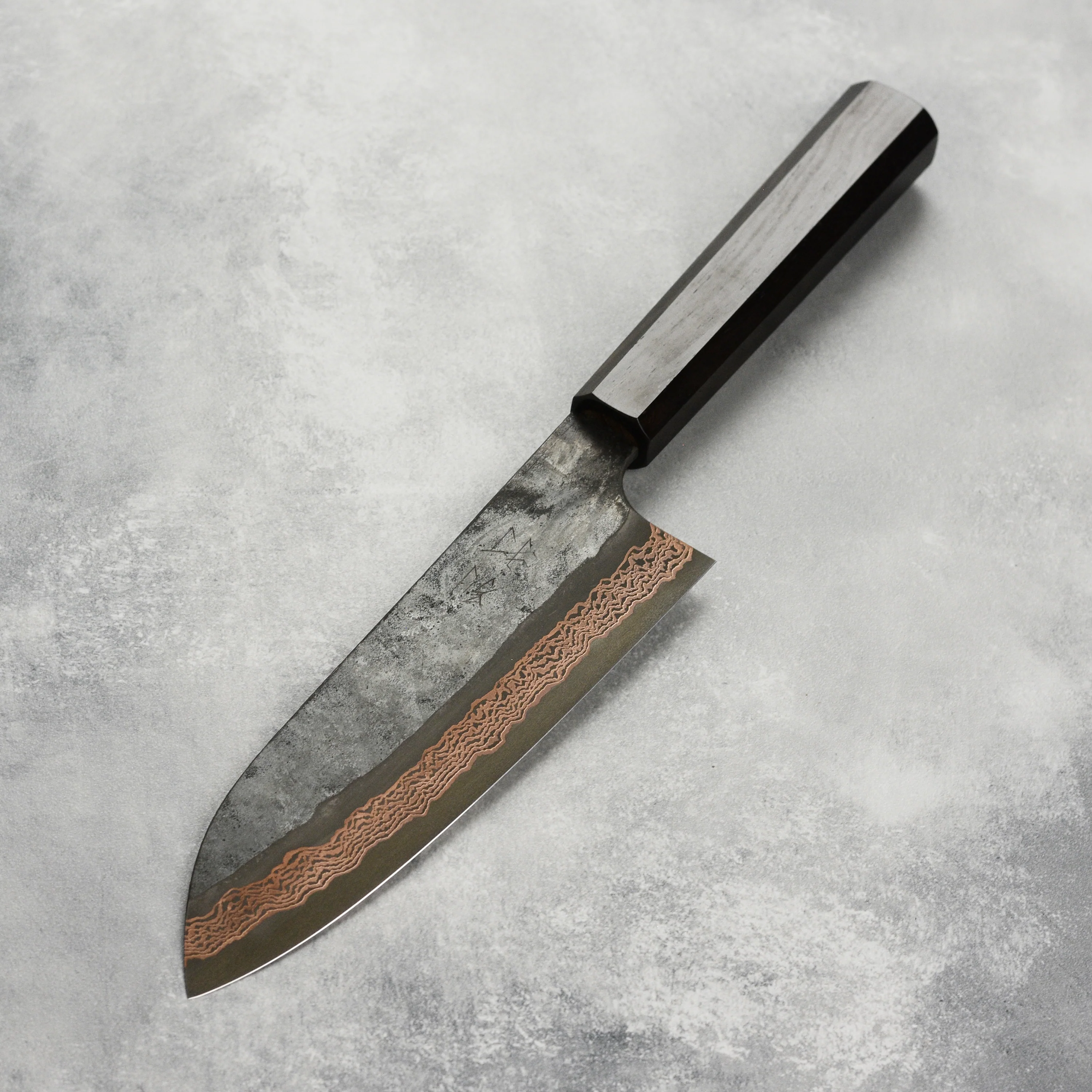 Hatsukokoro x Nigara Yorokobi SLD Kurouchi Copper Damascus 7" Santoku - Image 6
