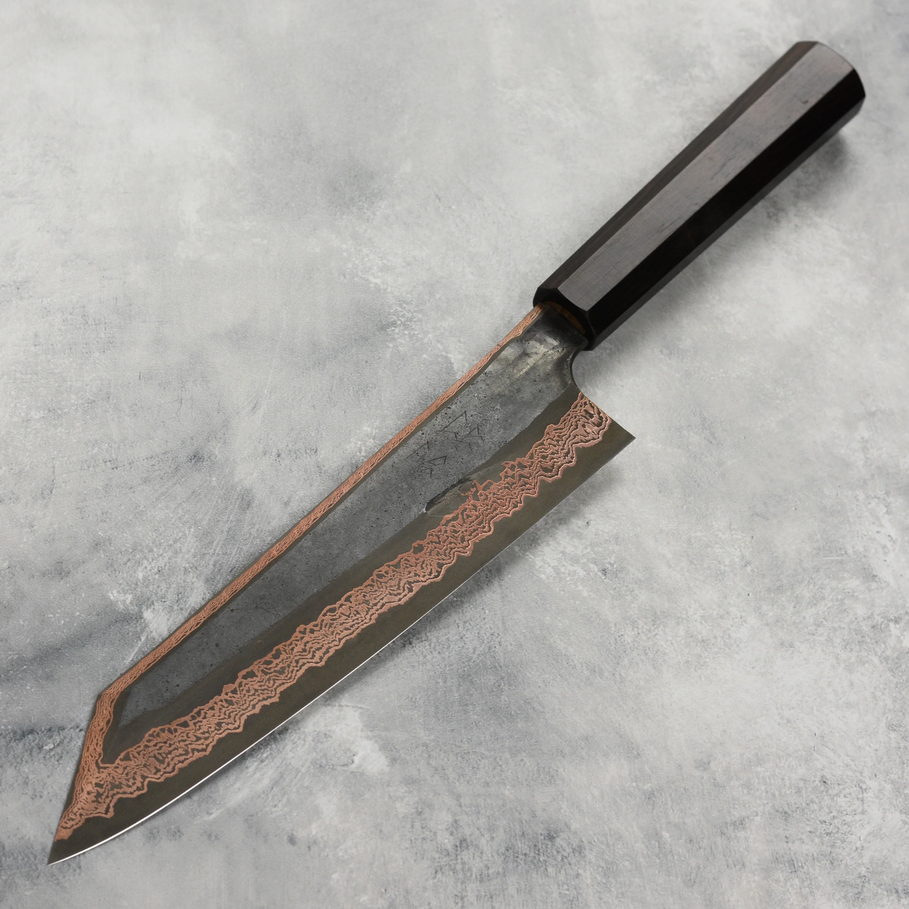 Hatsukokoro x Nigara Yorokobi SLD Kurouchi Copper Damascus 9.4" Kiritsuke - Image 8