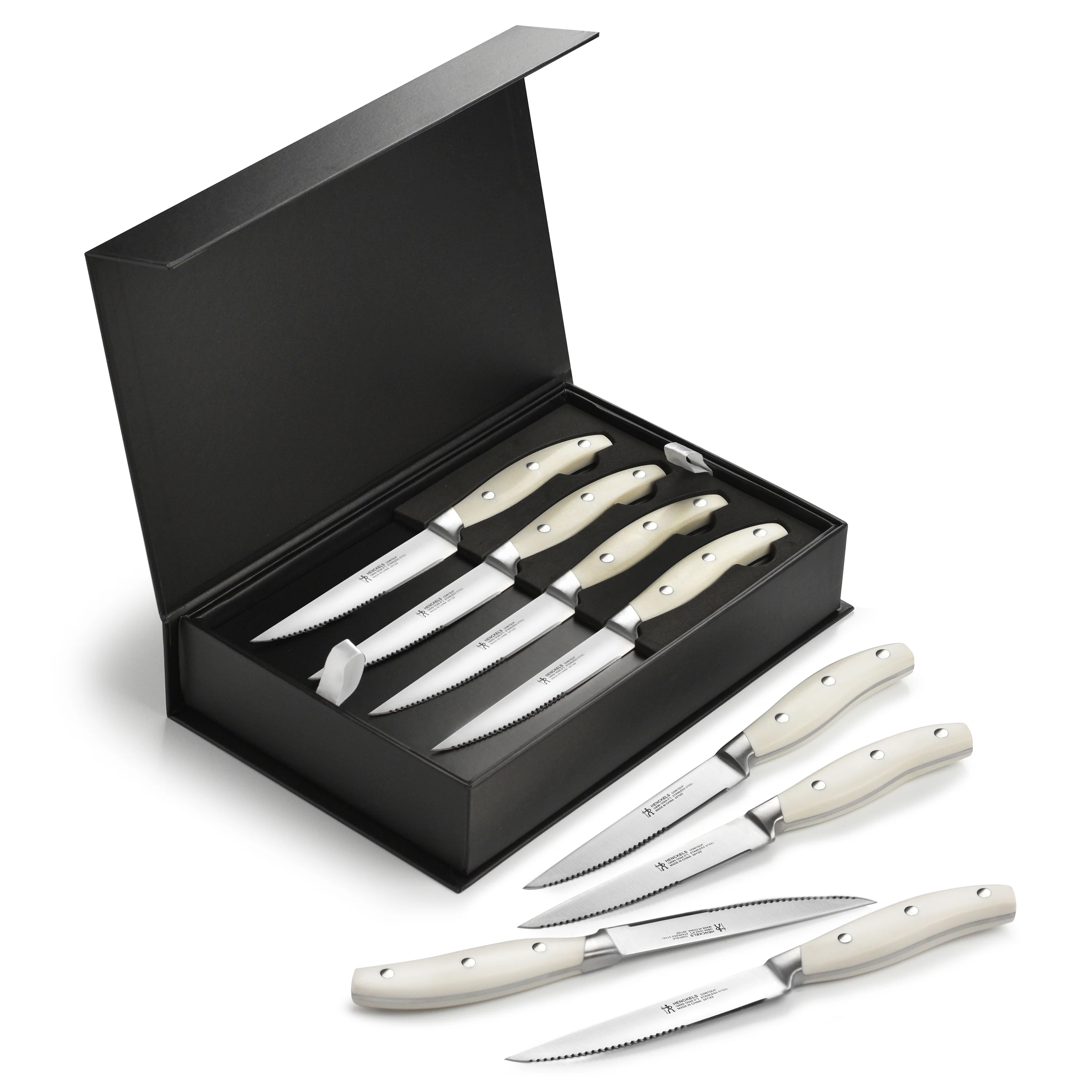 Henckels 8 Piece Forged Serrated Steak Knife Set with Gift Box, Off-White Handles - Image 5