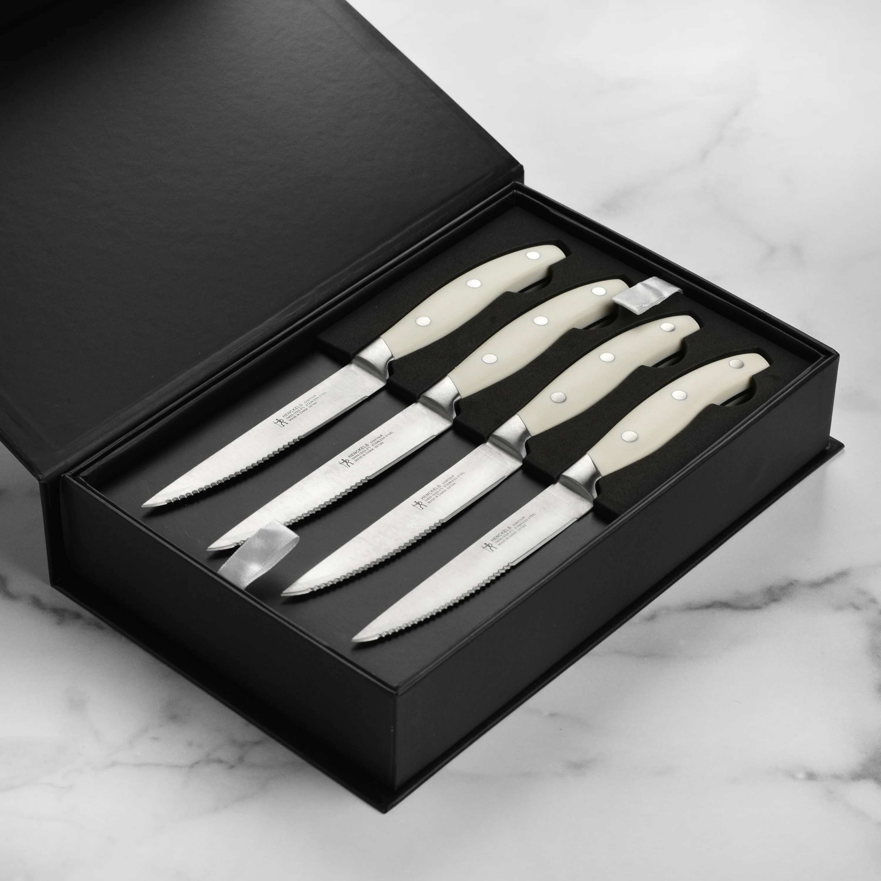 Henckels 8 Piece Forged Serrated Steak Knife Set with Gift Box, Off-White Handles - Image 9