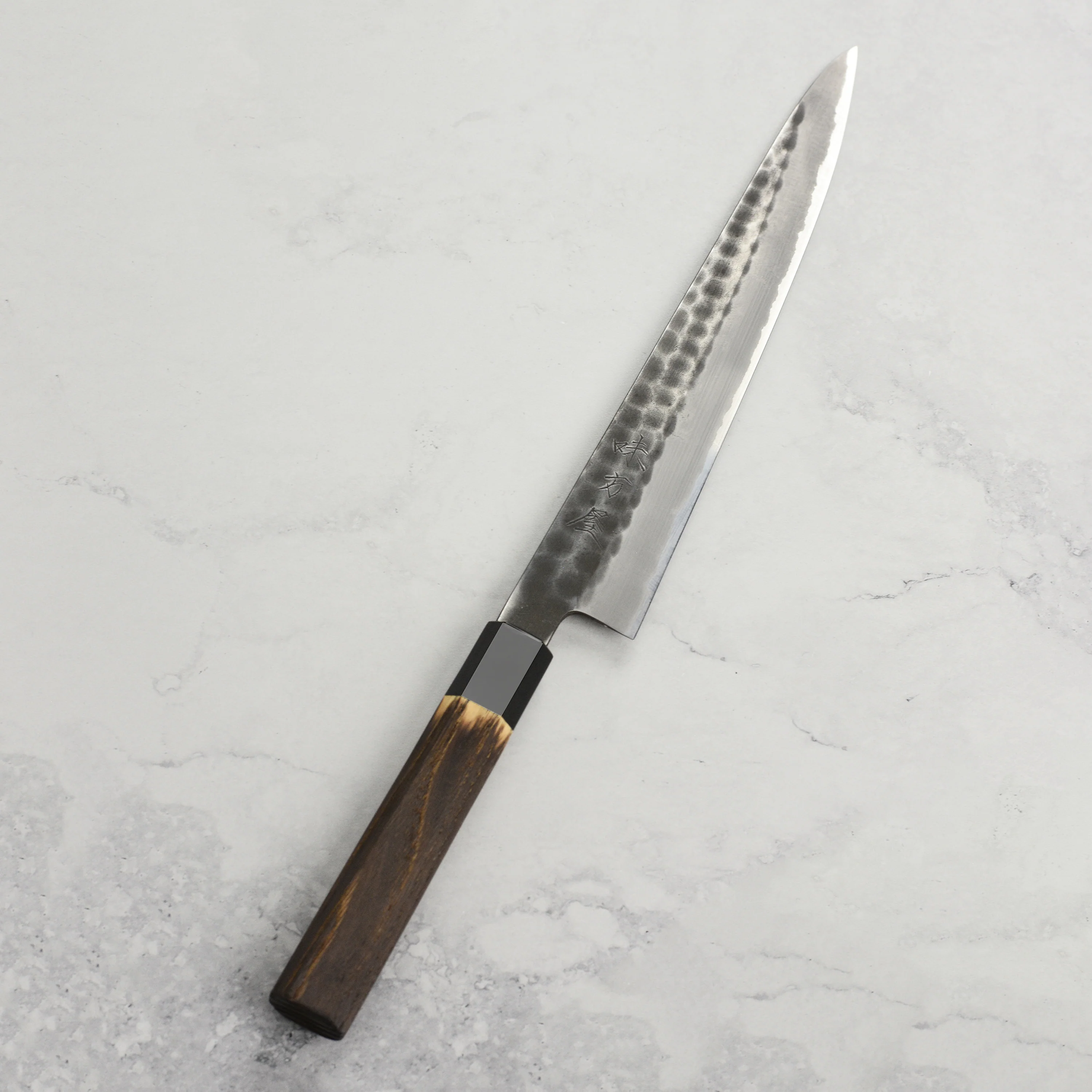Hinoura Shirogami #2 Kurouchi Tsuchime 9.4" Sujihiki - Image 6
