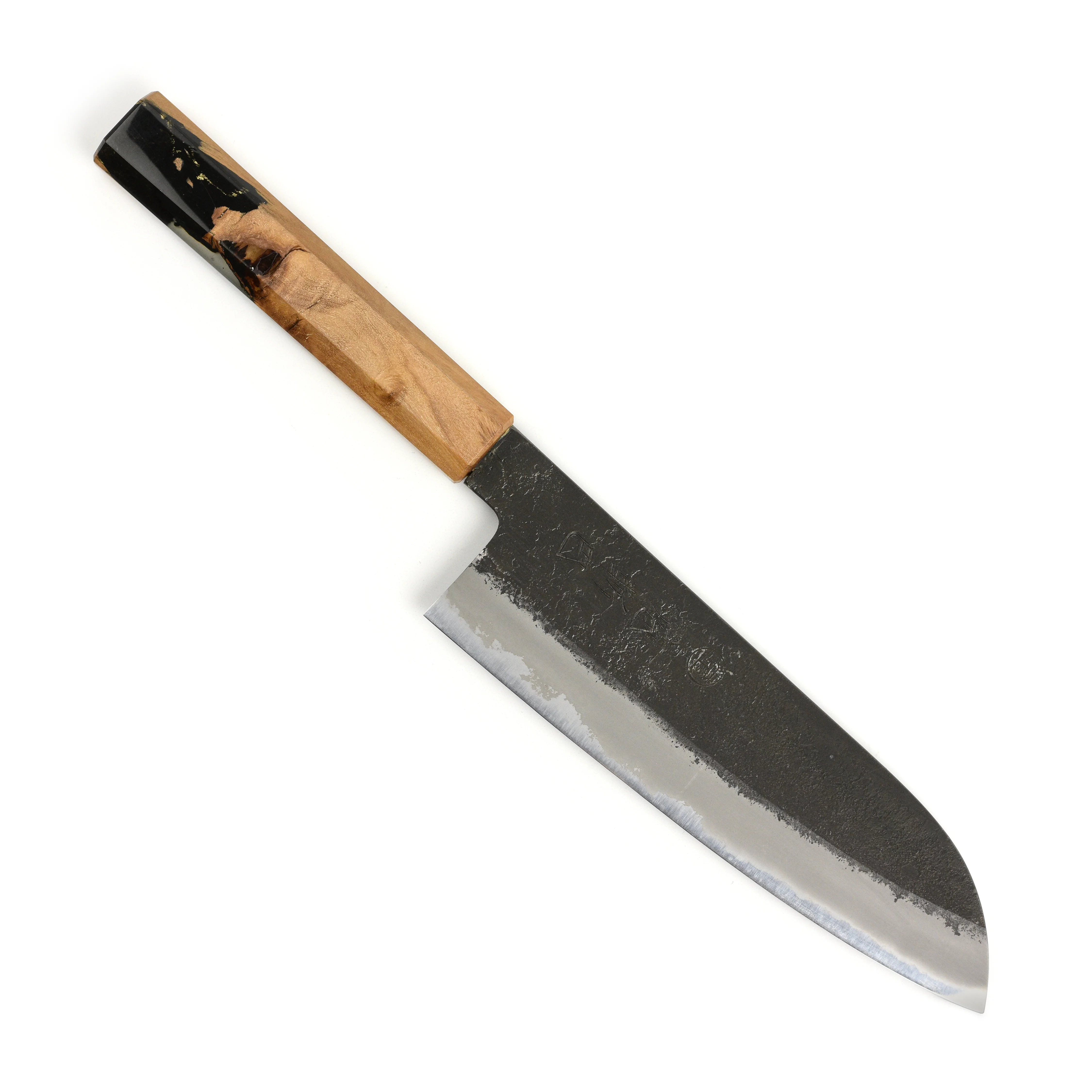 Hozan Tomoe x Hinoura Shirogami #2 Kurouchi 7" Santoku - Image 6