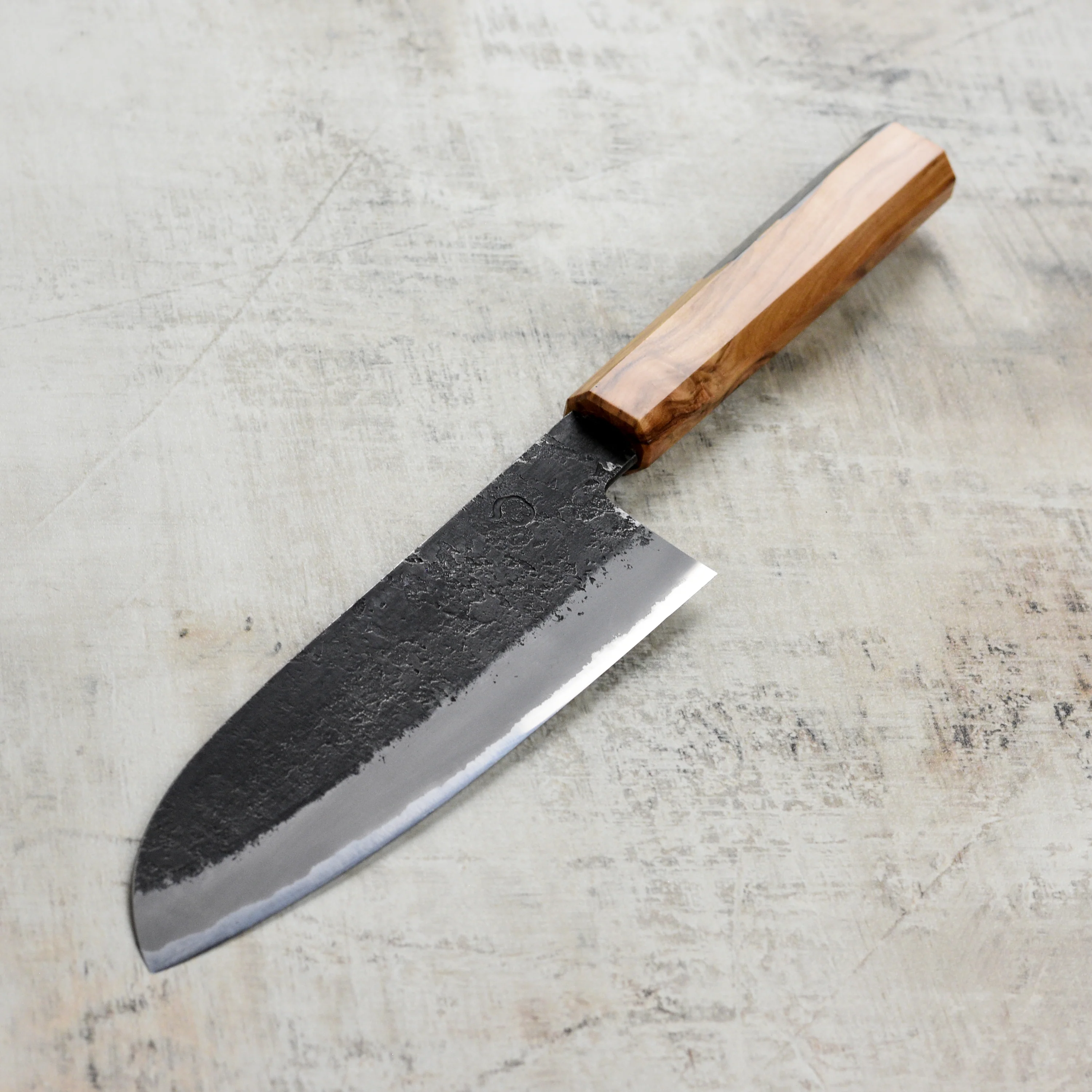 Hozan Tomoe x Hinoura Shirogami #2 Kurouchi 6.5" Santoku - Image 7