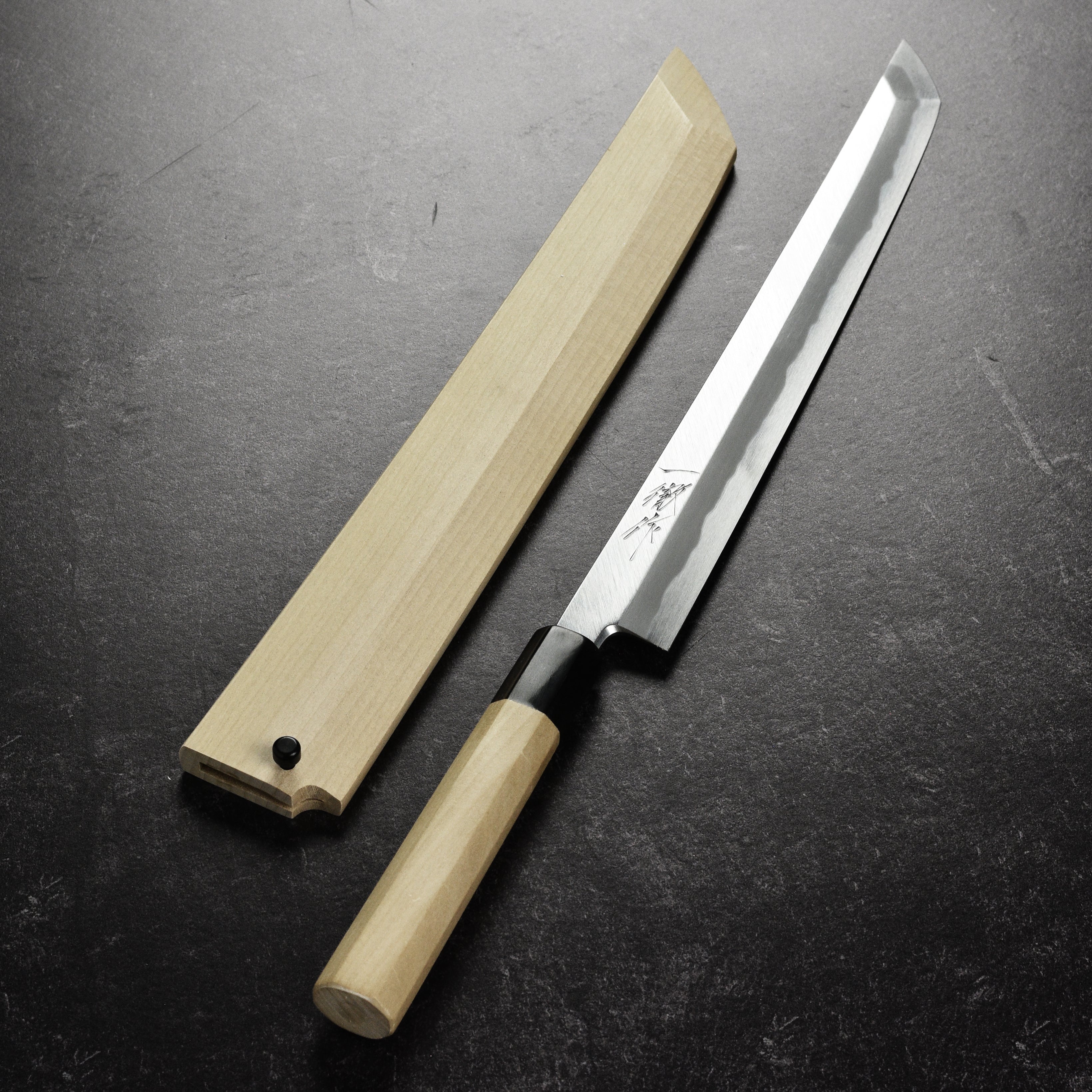 Ittetsu x Tanaka Shirogami #2 Single Bevel 10.6" Sakimaru Takohiki with Saya - Image 3