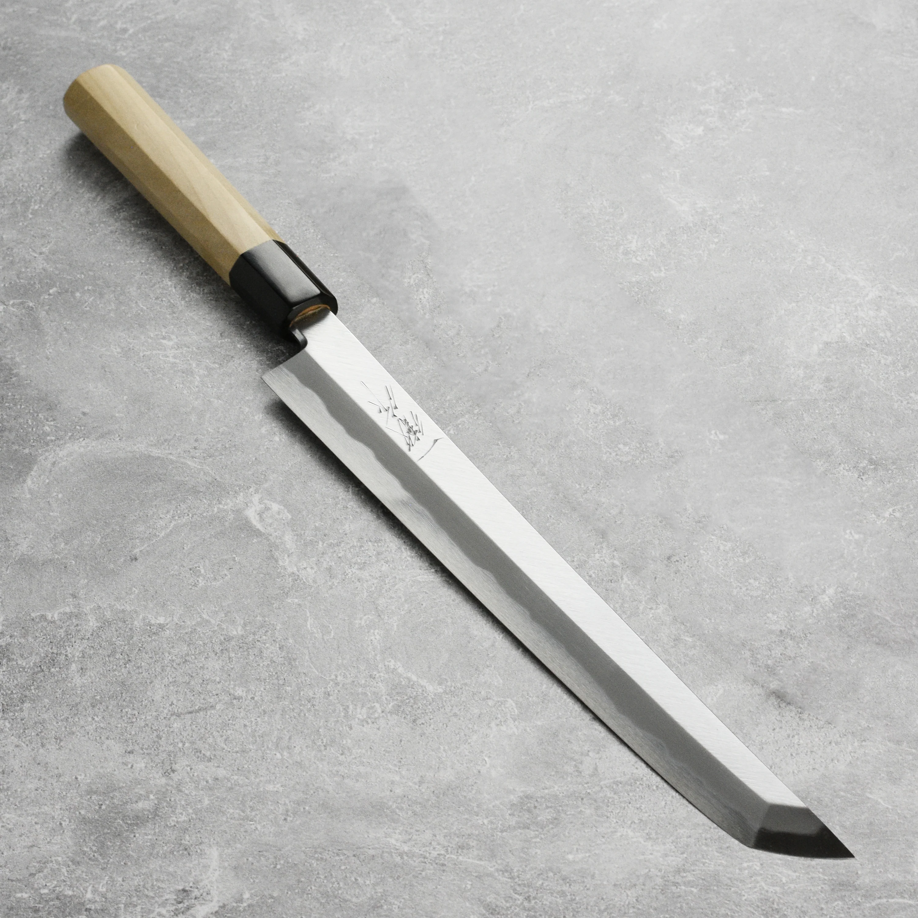 Ittetsu x Tanaka Shirogami #2 Single Bevel 10.6" Sakimaru Takohiki with Saya - Image 7
