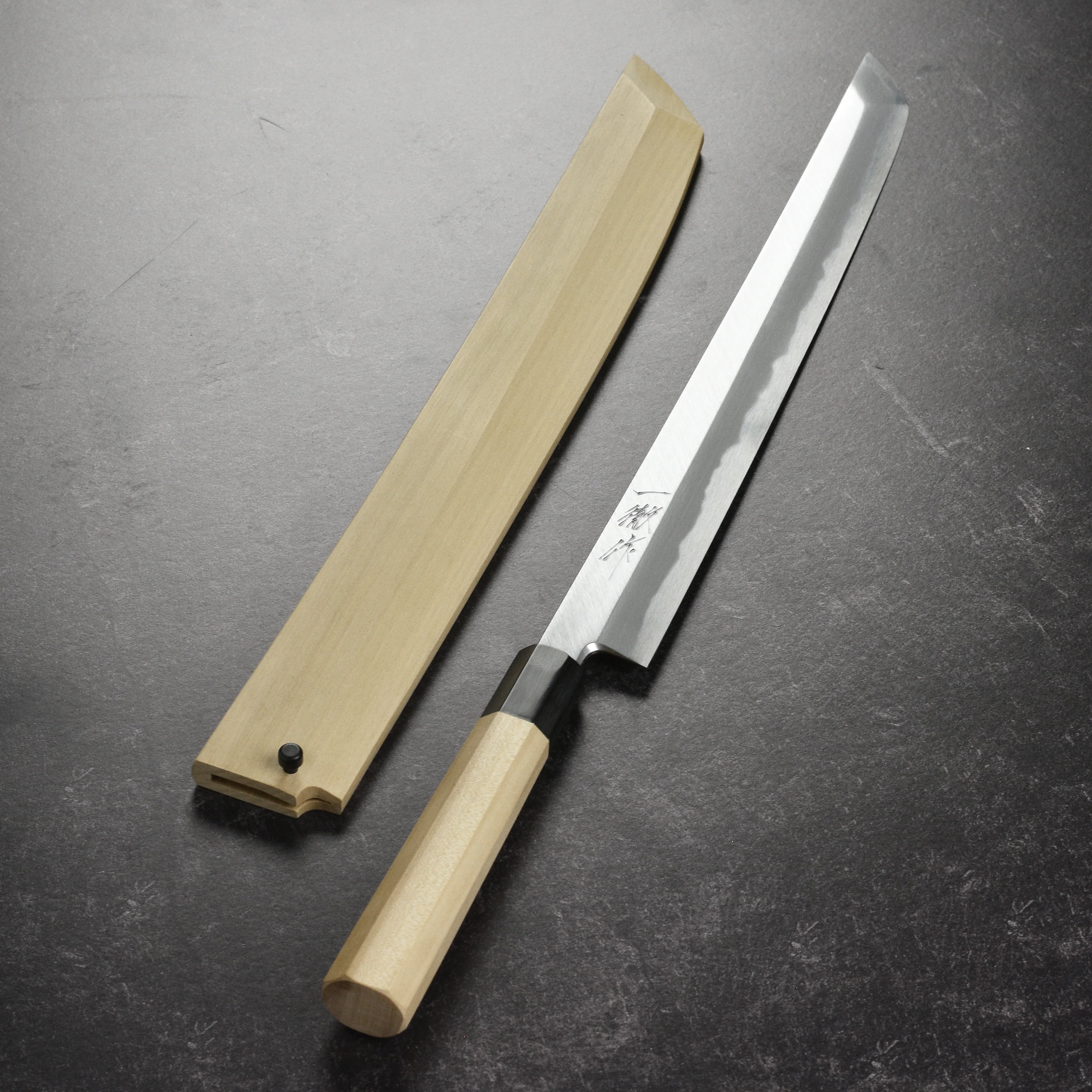 Ittetsu x Tanaka Shirogami #2 Single Bevel 13" Sakimaru Takohiki with Saya - Image 2