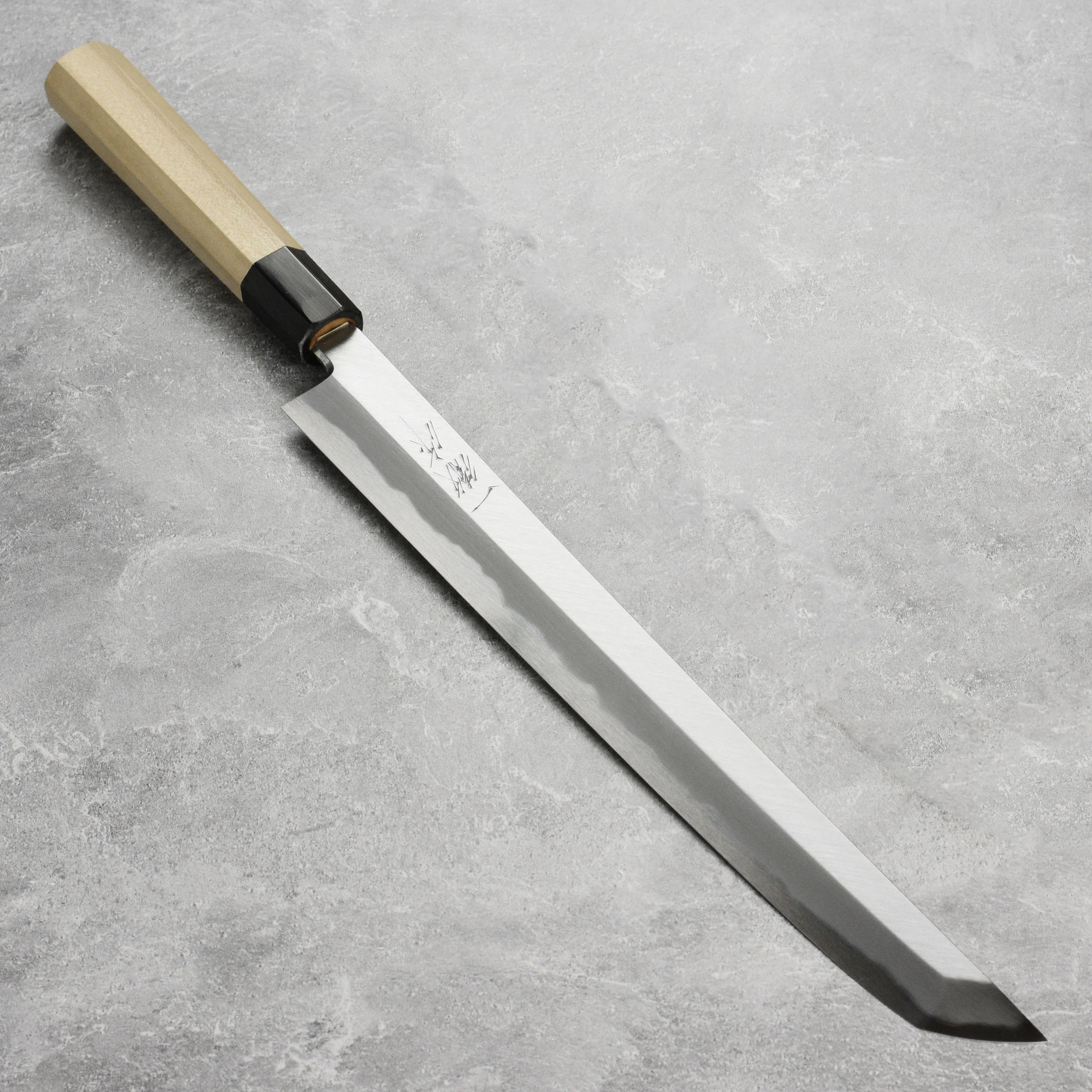 Ittetsu x Tanaka Shirogami #2 Single Bevel 13" Sakimaru Takohiki with Saya - Image 5