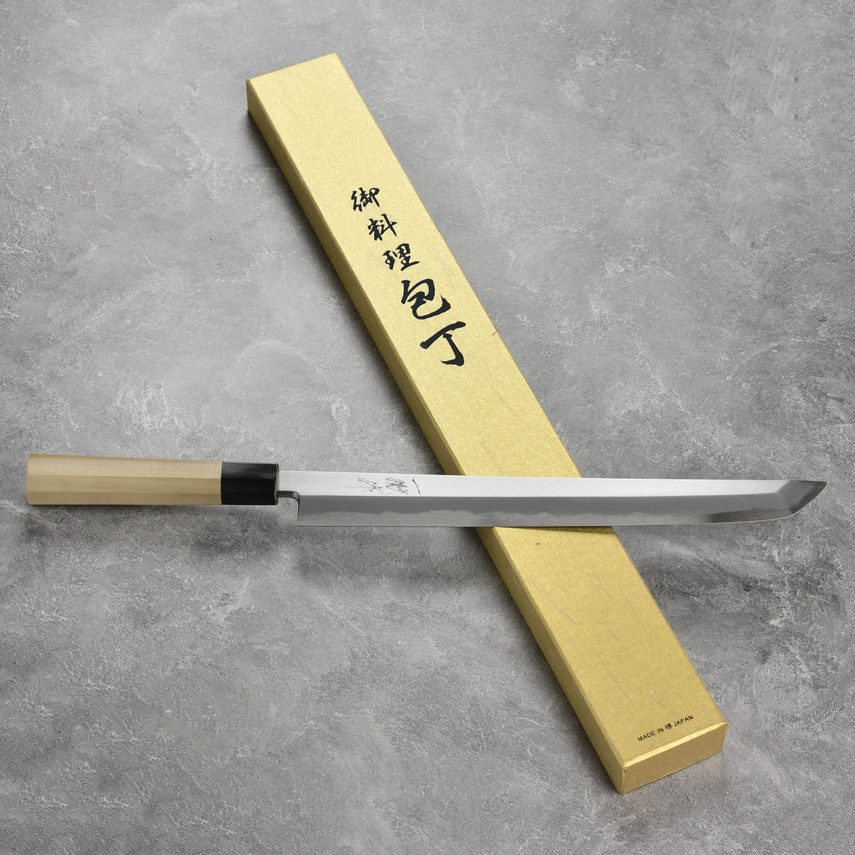Ittetsu x Tanaka Shirogami #2 Single Bevel 13" Sakimaru Takohiki with Saya - Image 9