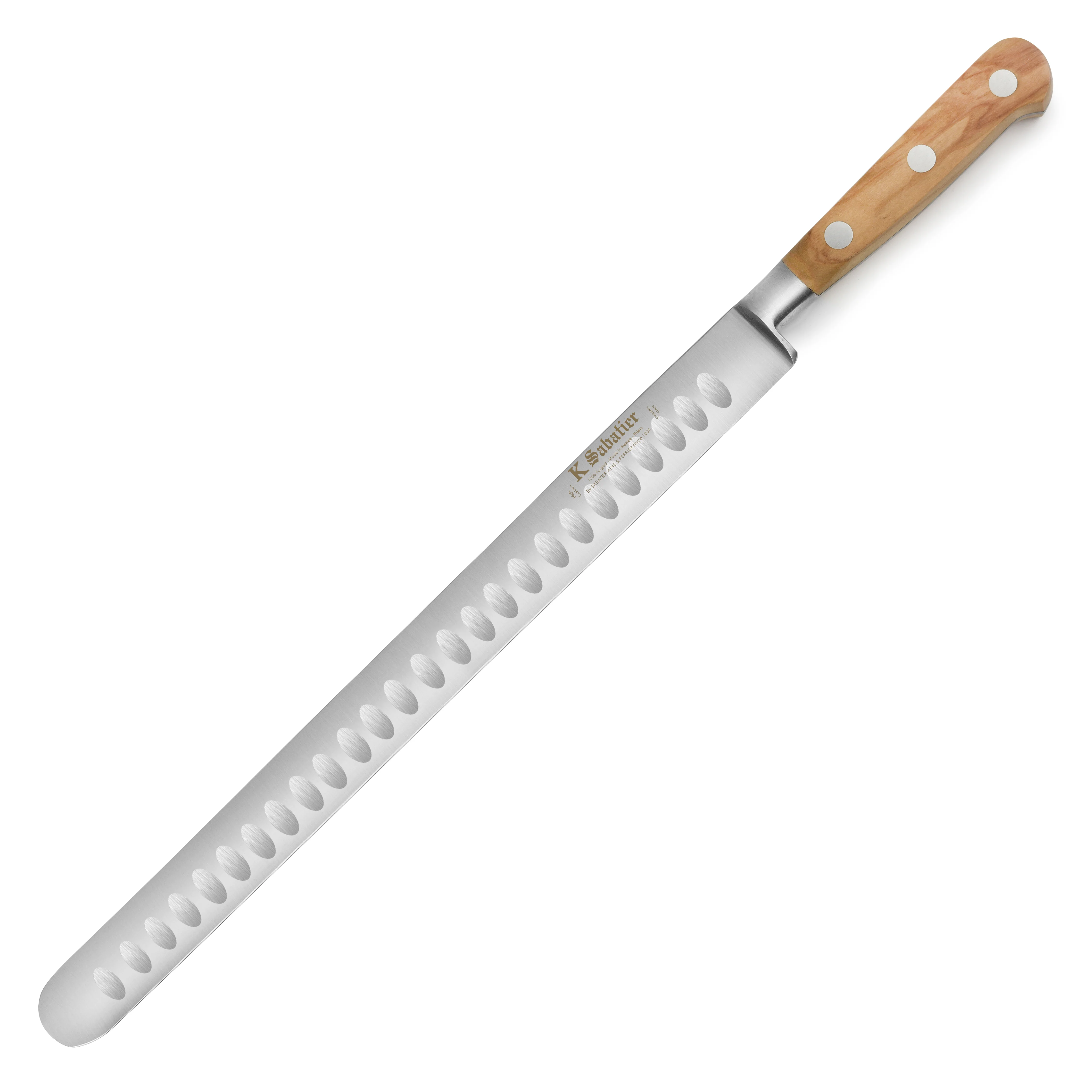 K Sabatier Olive Wood 12" Hollow Edge Slicing Knife - Image 7