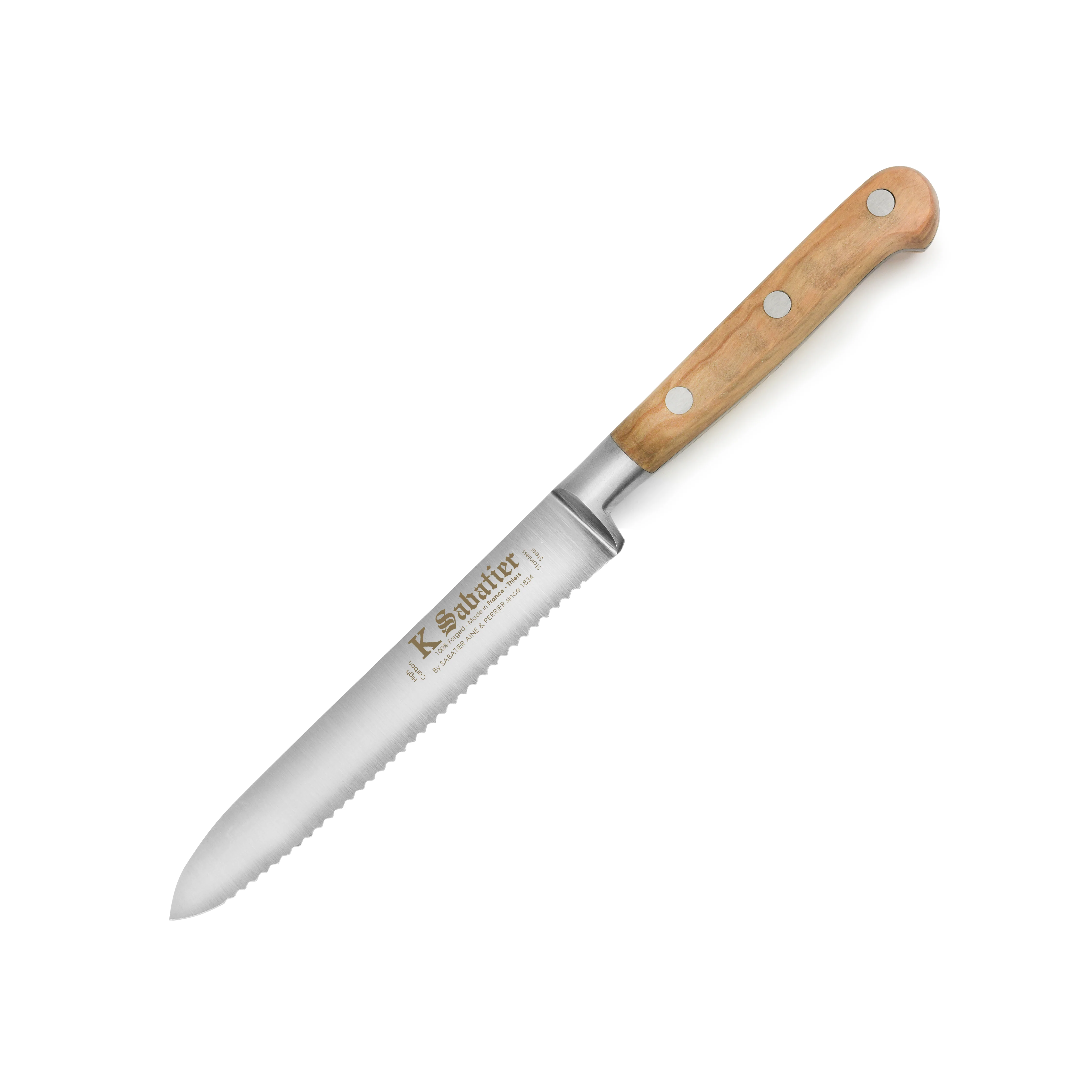 K Sabatier Olive Wood 5" Serrated Tomato Knife - Image 4