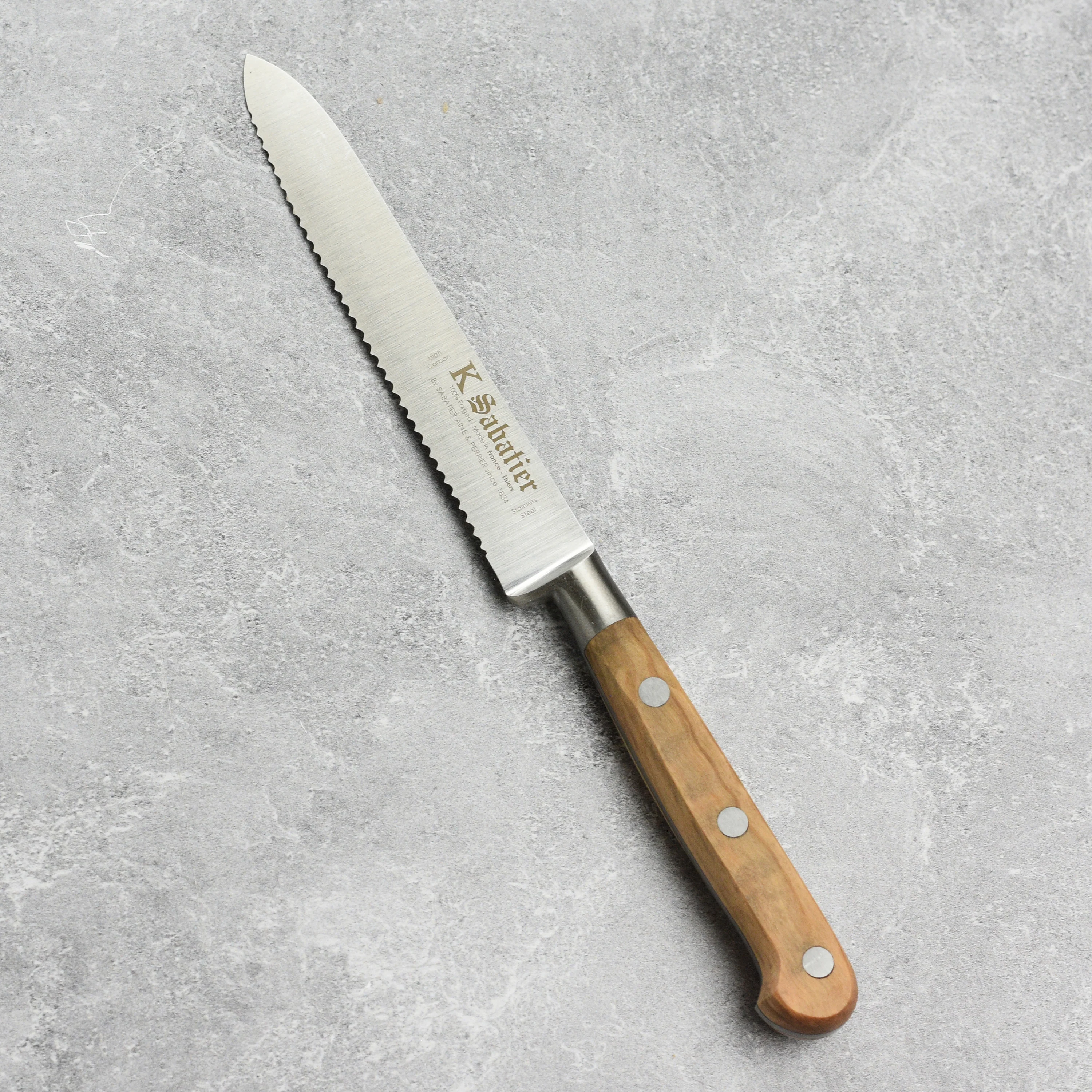 K Sabatier Olive Wood 5" Serrated Tomato Knife - Image 7