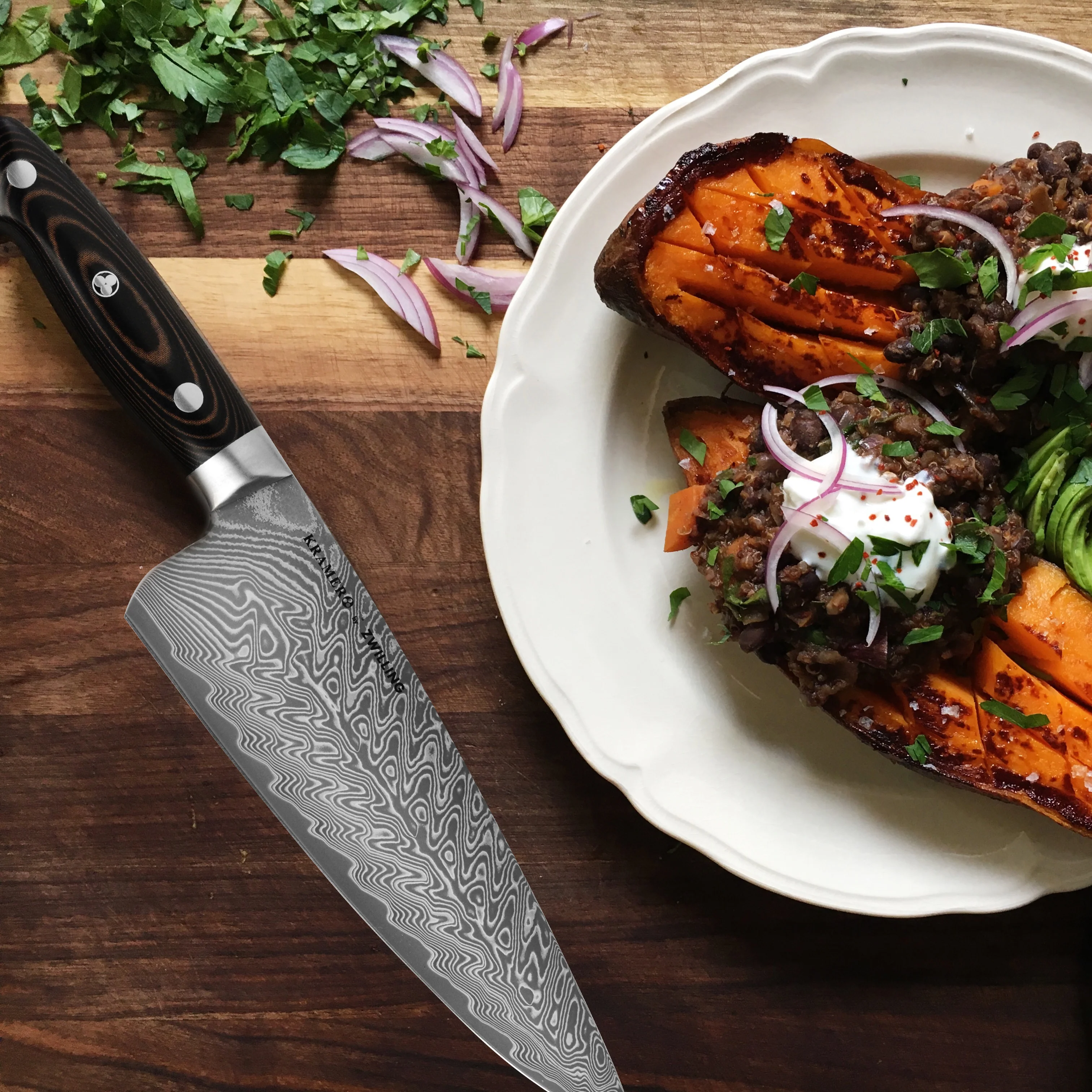 Kramer Stainless Damascus 7 Piece Magnetic Easel Knife Block Set - Image 4