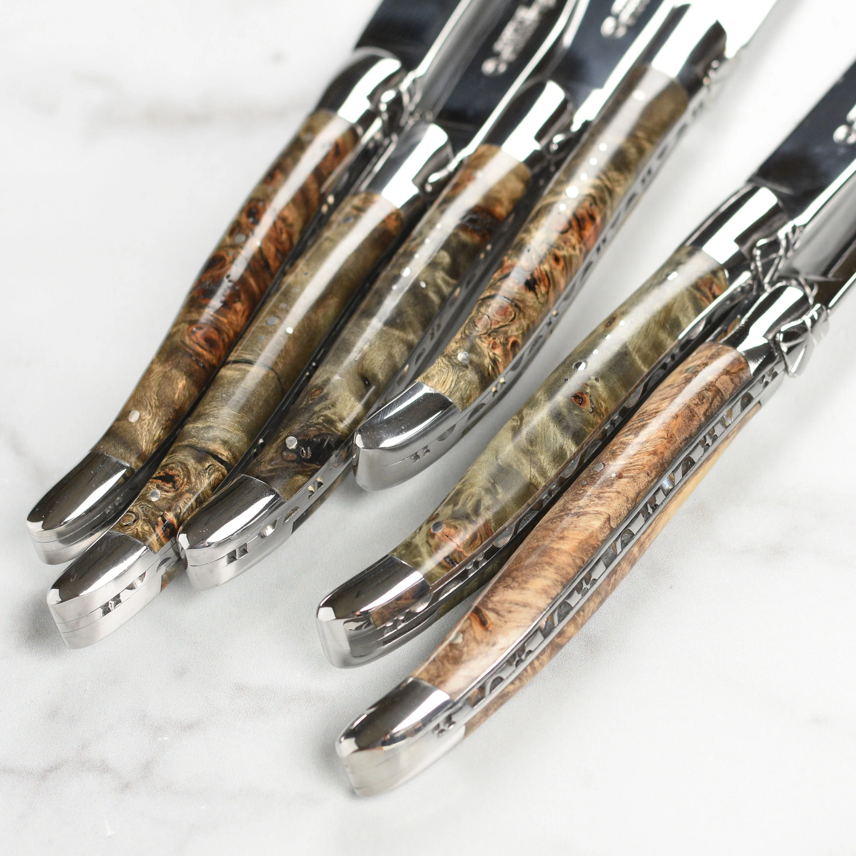 Laguiole en Aubrac 6 Piece Stainless Steel Steak Knife Set with Black Poplar Burl Wood Handles - Image 5
