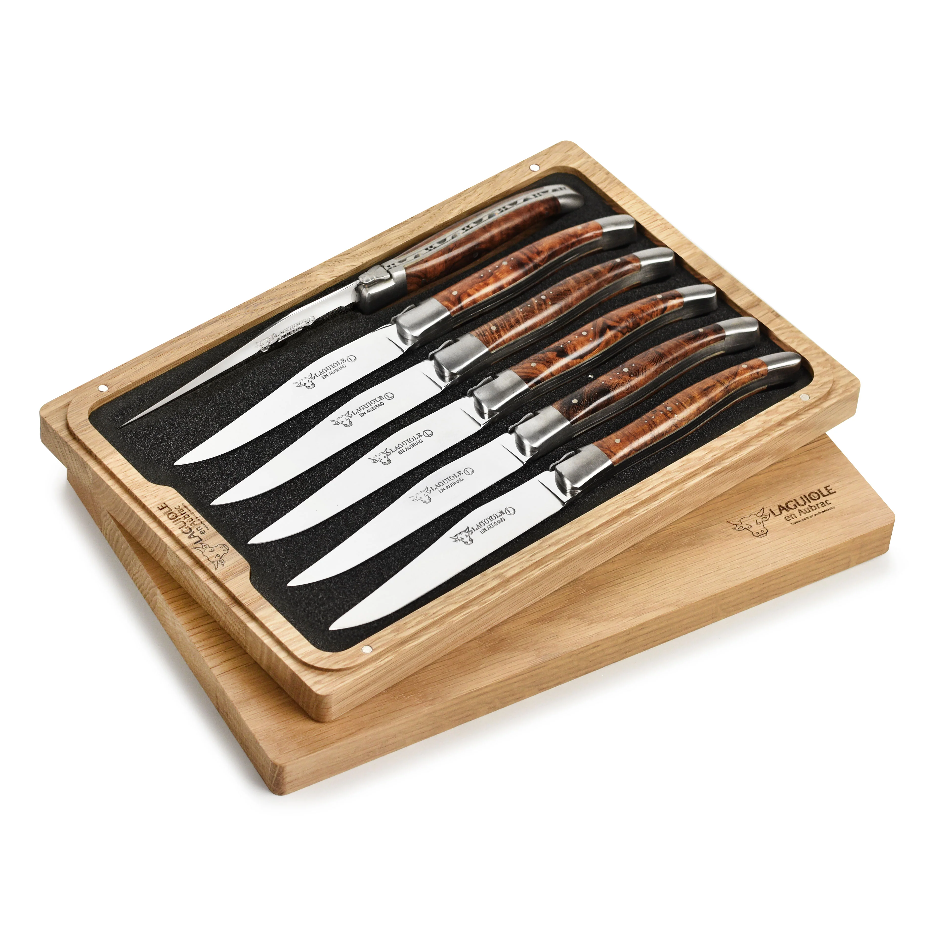Laguiole en Aubrac 6 Piece Stainless Steel Steak Knife Set with Desert Iron Wood Burl Handles - Image 7