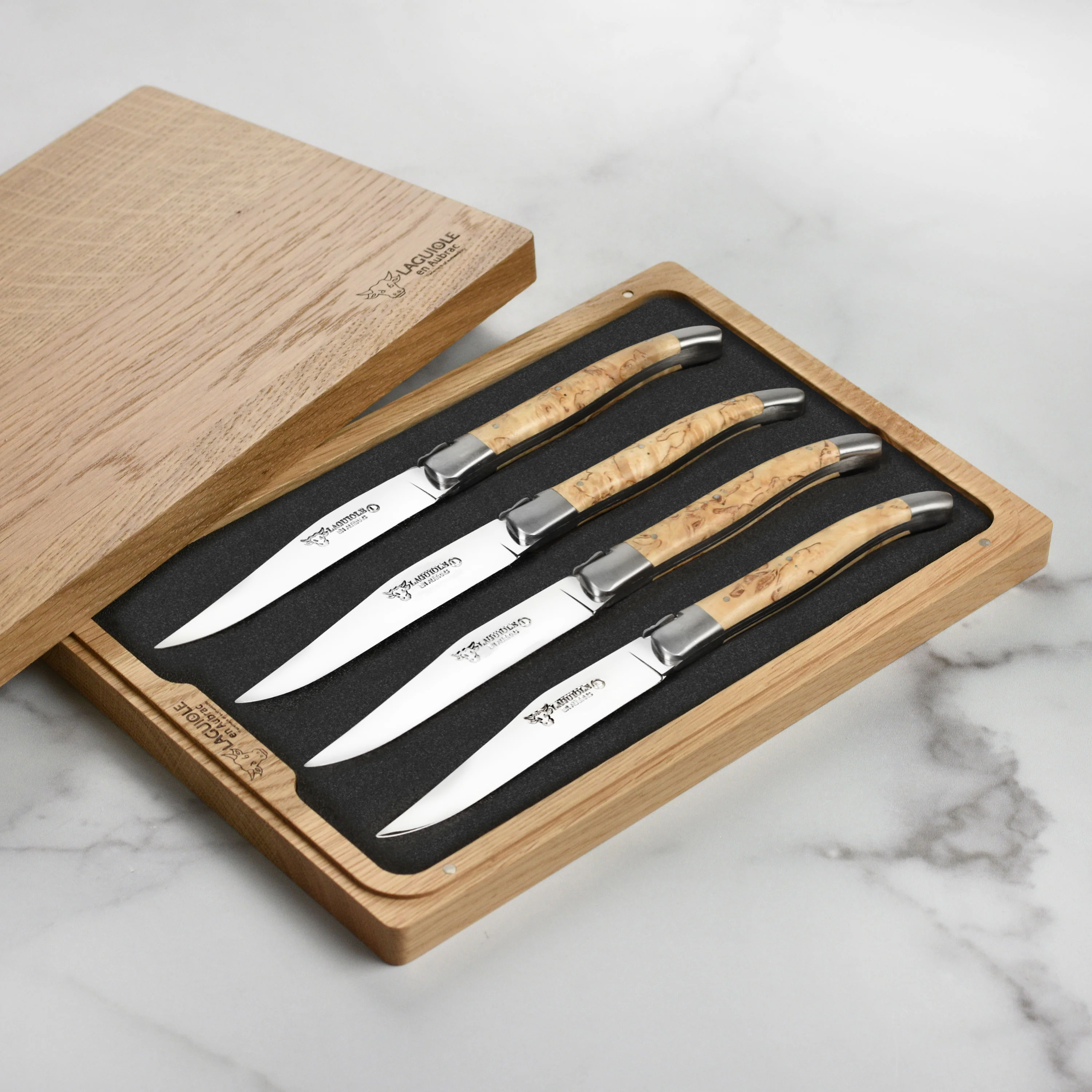 Laguiole en Aubrac 4 Piece Stainless Steel Steak Knife Set with Birchwood Handles - Image 3