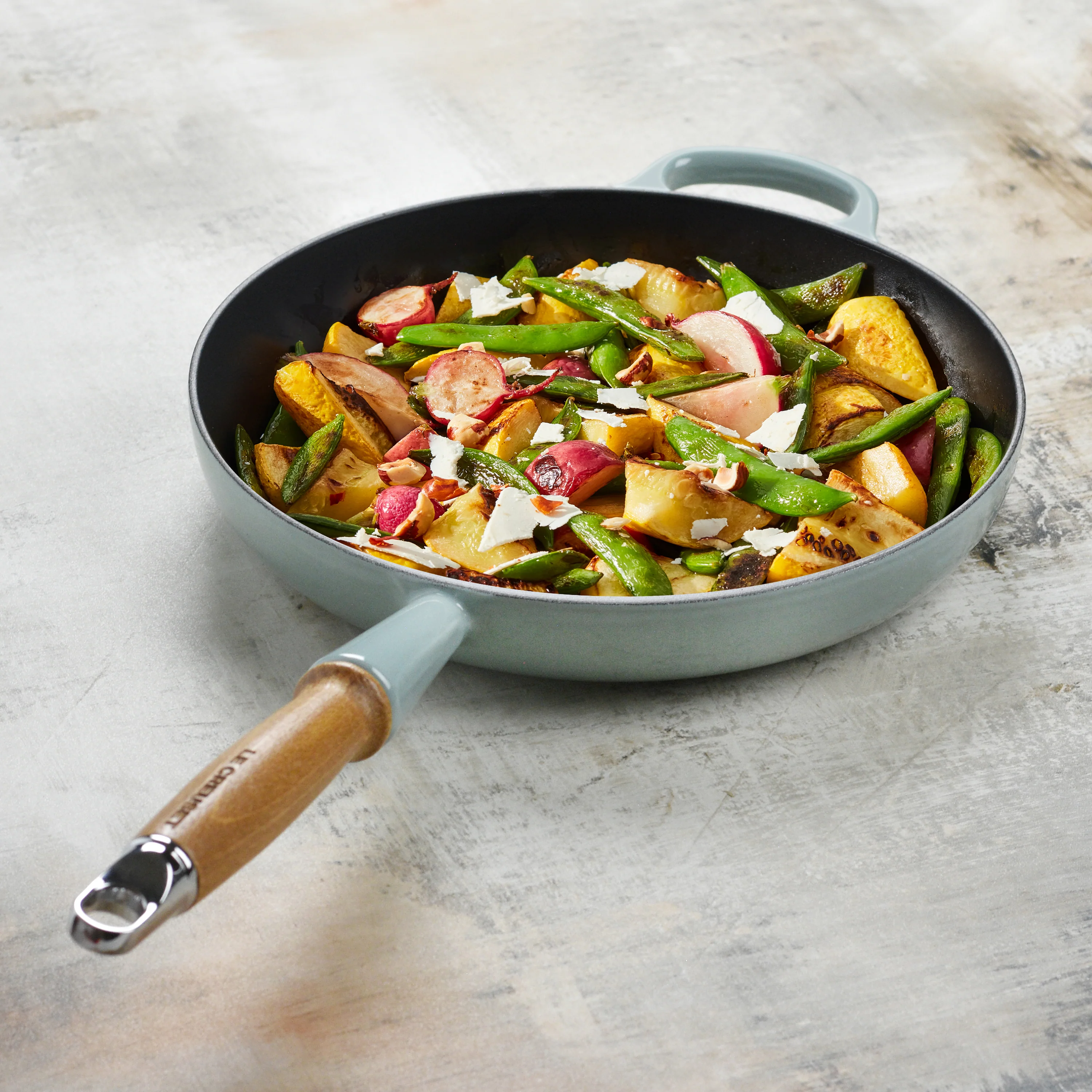 Le Creuset Cast Iron 10.25" Sea Salt Fry Pan with Wood Handle - Image 2
