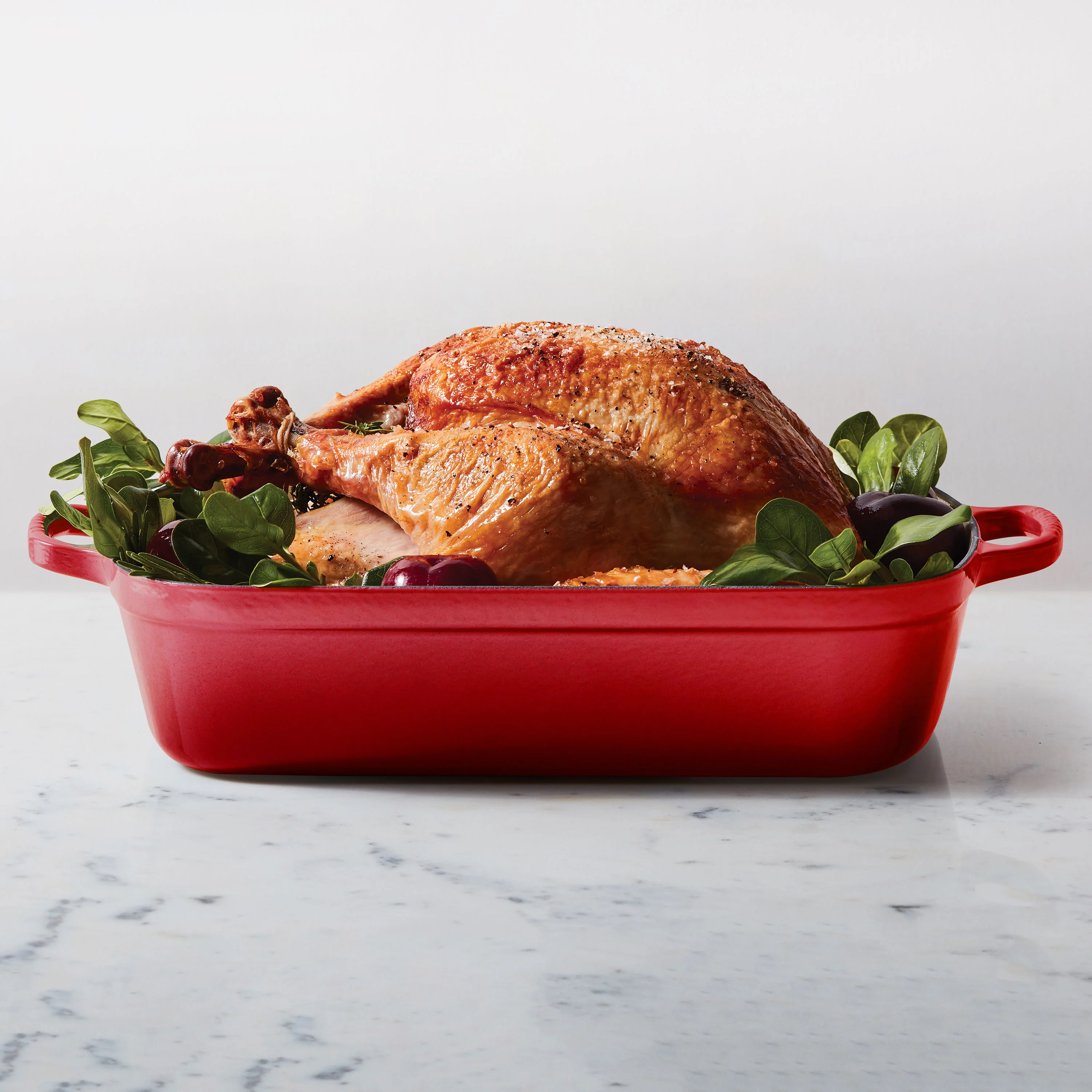 Le Creuset Signature Cast Iron Cerise Roasting Pan, 12.75x9.75" - Image 3