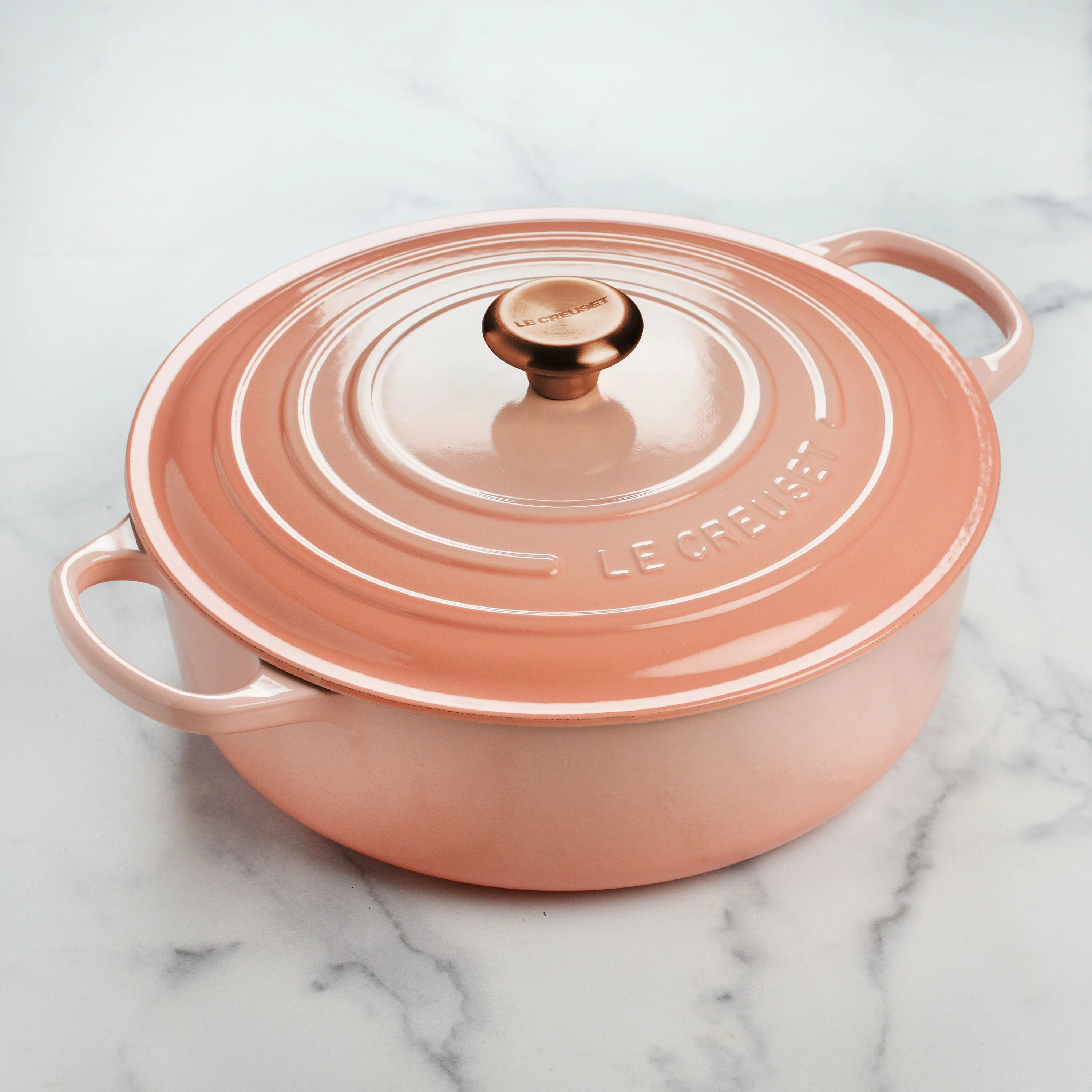 Le Creuset Signature Cast Iron 6.75-quart Peche Round Wide Dutch Oven with Copper Knob - Image 4