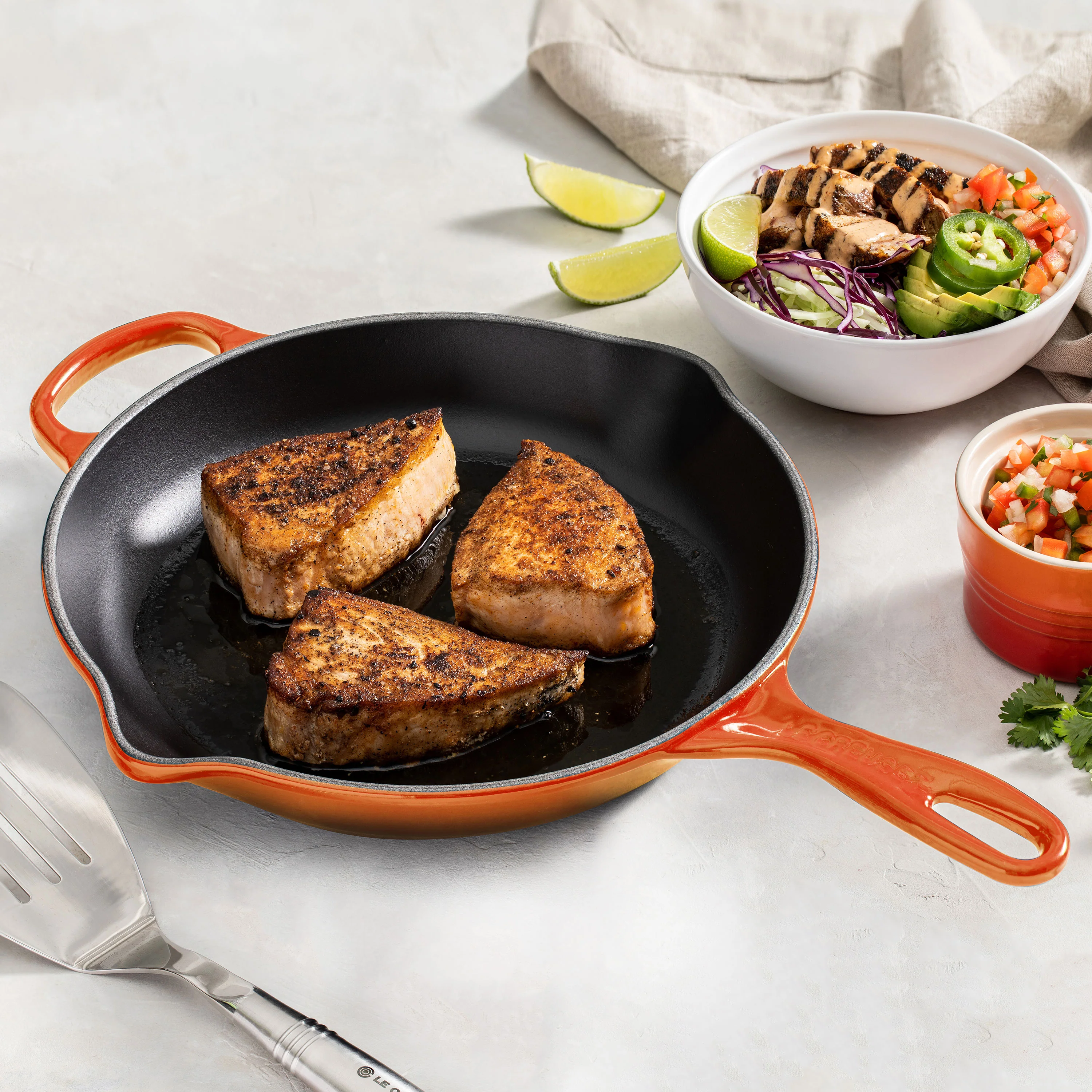 Le Creuset Signature Cast Iron 10.25" Flame Skillet - Image 7