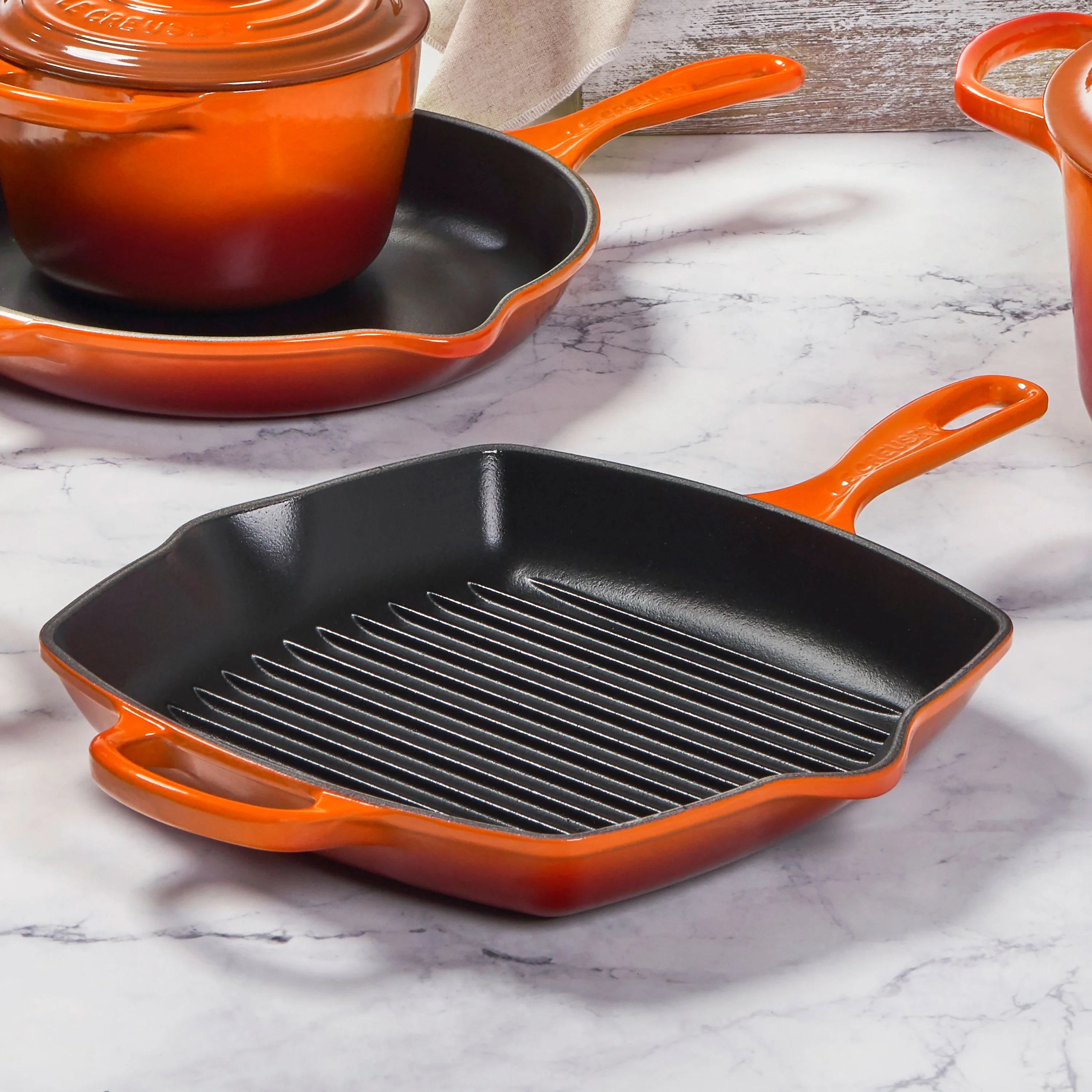 Le Creuset Signature Cast Iron 10.25" Flame Square Grill Pan - Image 2