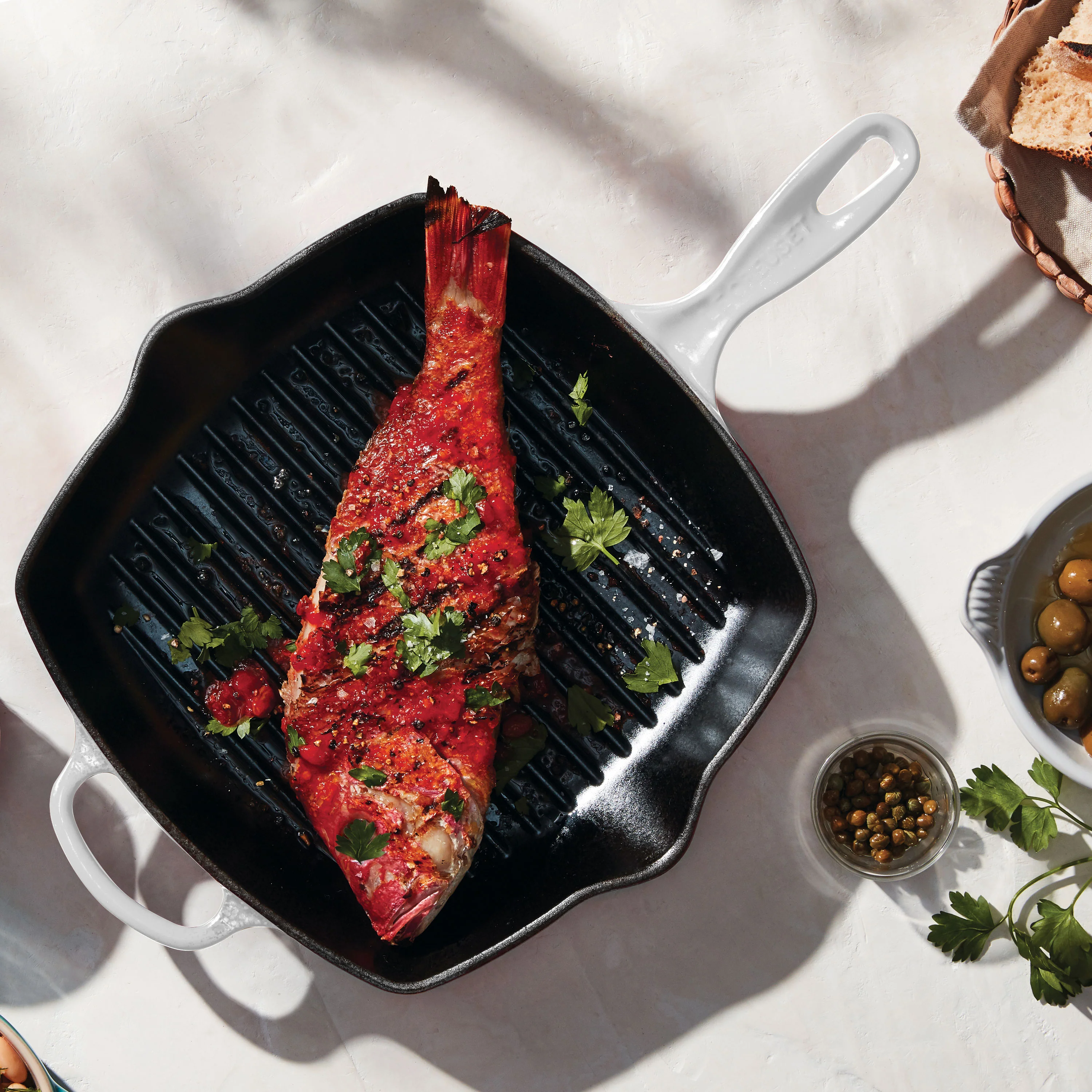 Le Creuset Signature Cast Iron 10.25" White Square Grill Pan - Image 3