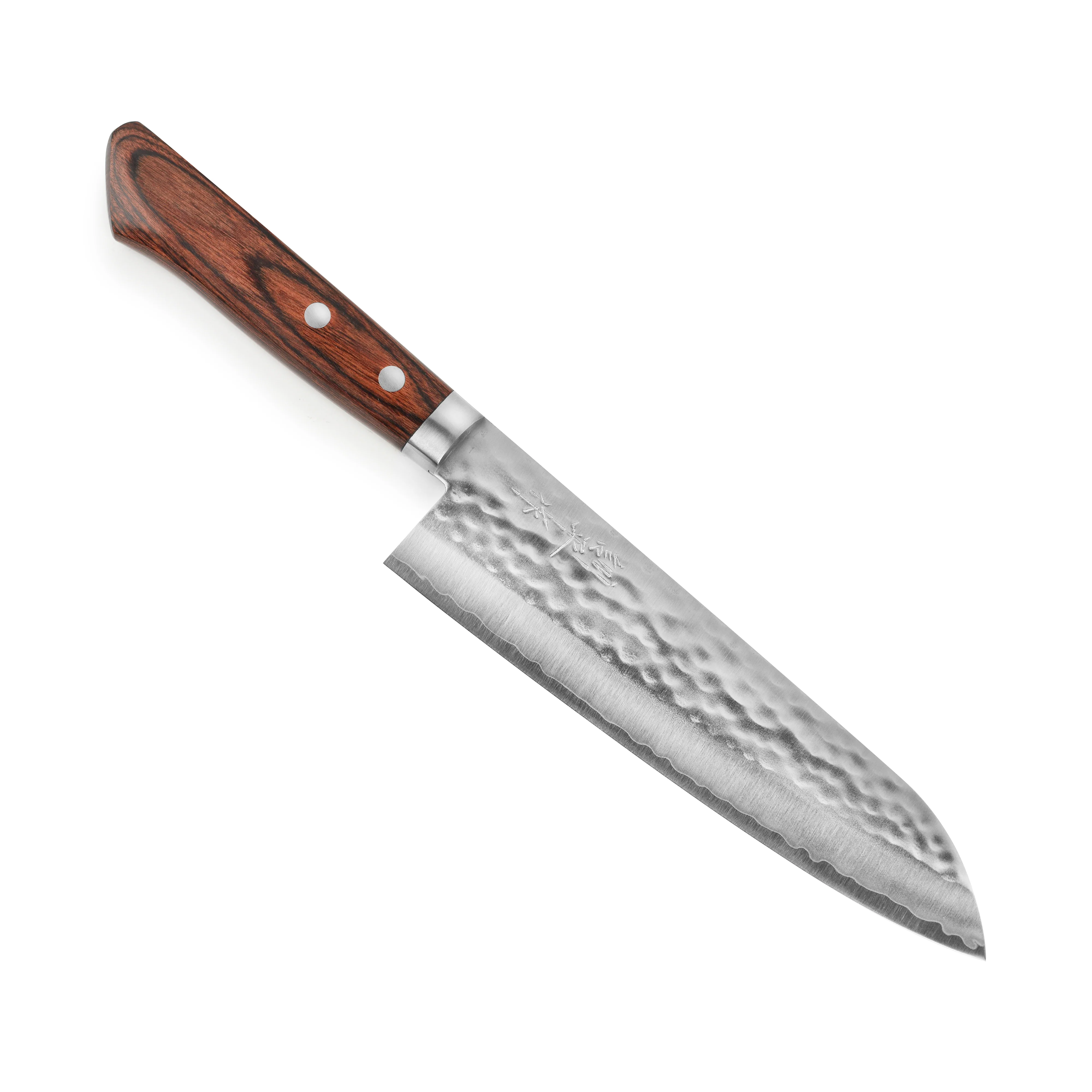 Masutani VG1 Hammered 7" Gyuto, Brown Handle - Image 4