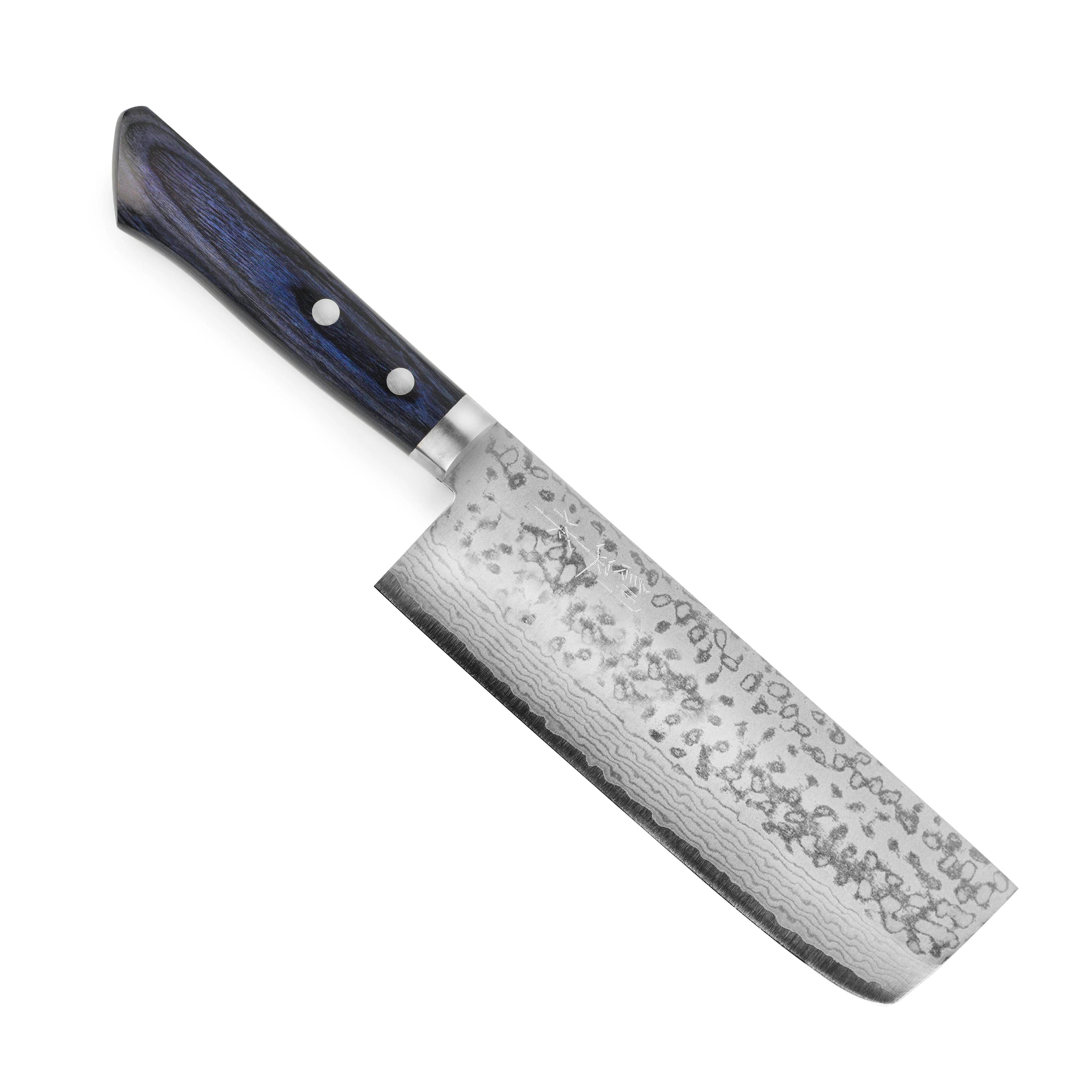 Masutani VG10 Damascus 6.7" Tall Nakiri, Blue Handle - Image 4