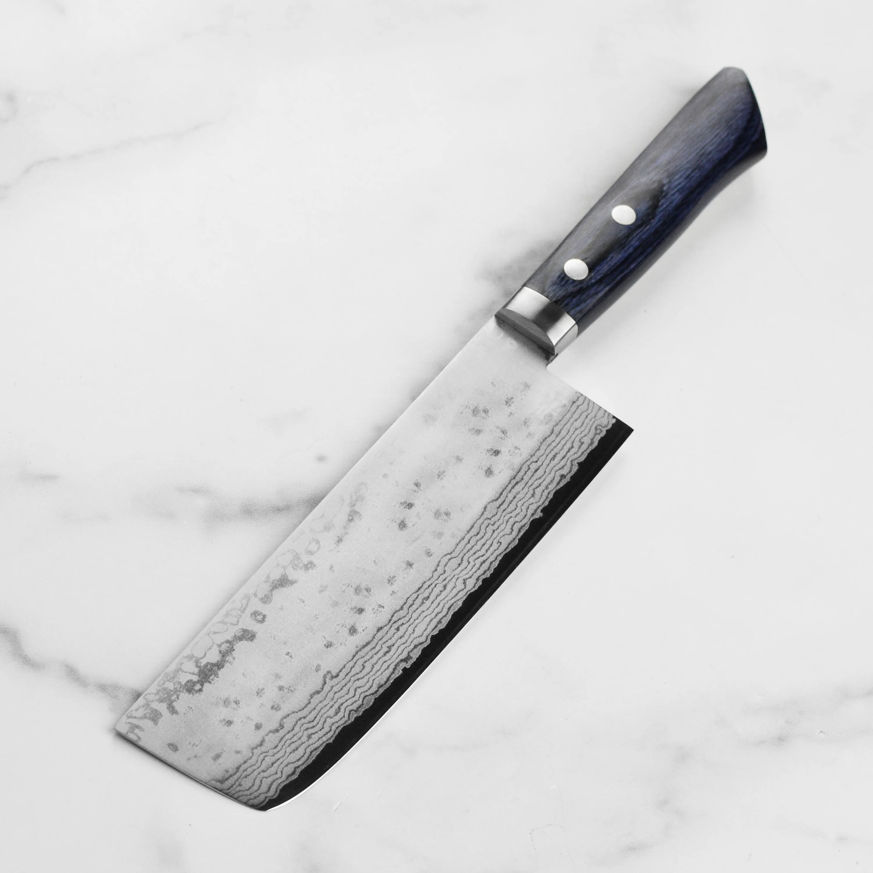 Masutani VG10 Damascus 6.7" Tall Nakiri, Blue Handle - Image 6