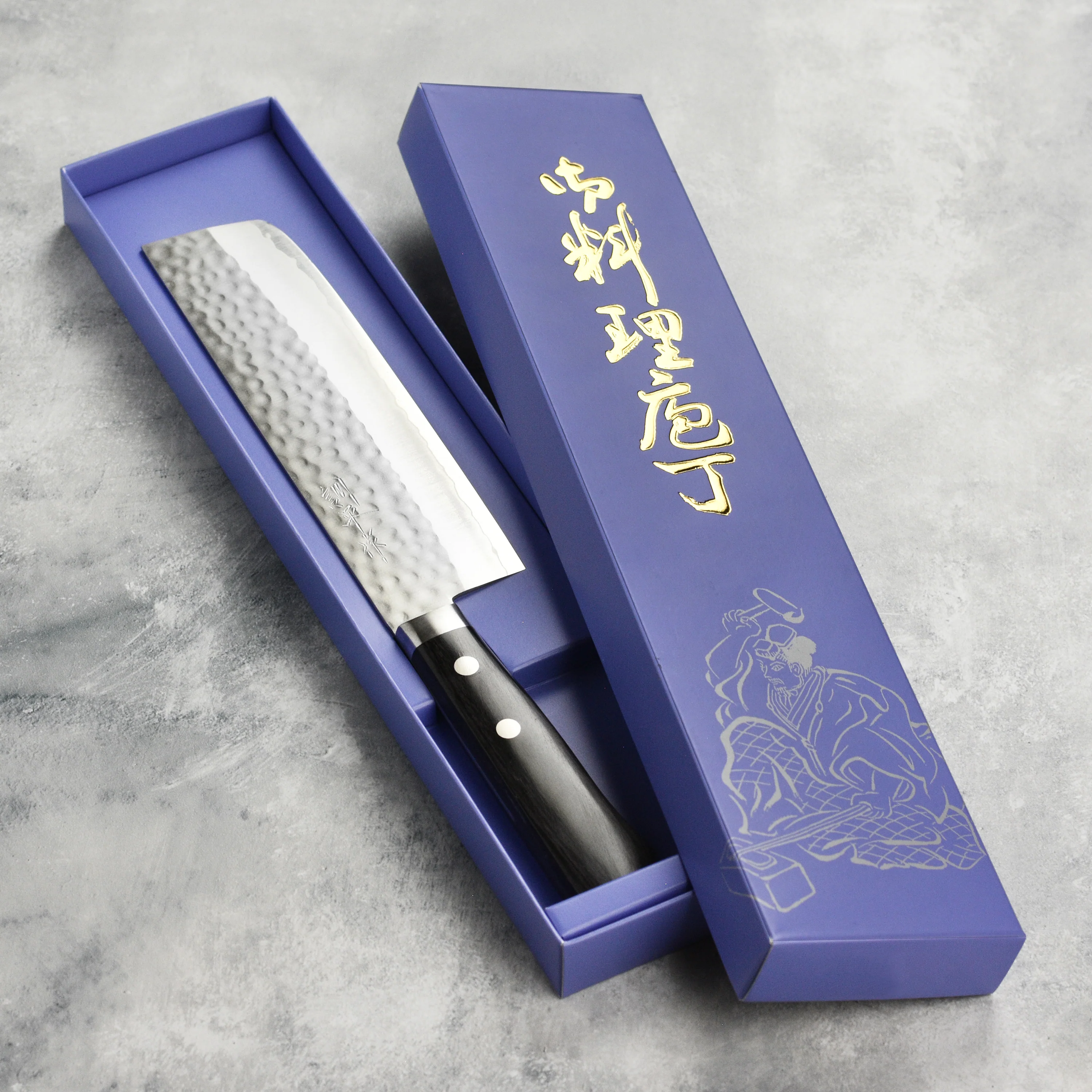 Masutani VG1 Hammered 6.7" Nakiri, Black Handle - Image 6