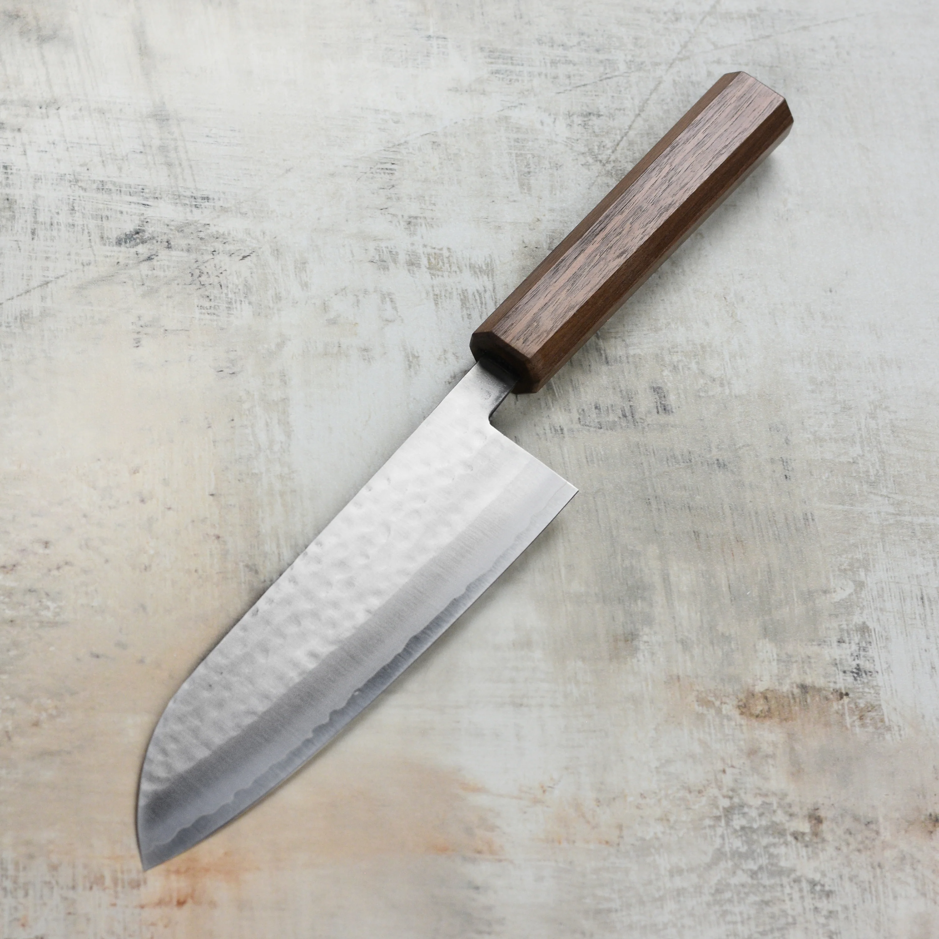 Masutani VG1 Hammered 6.7" Santoku, Octagonal Walnut Handle - Image 6