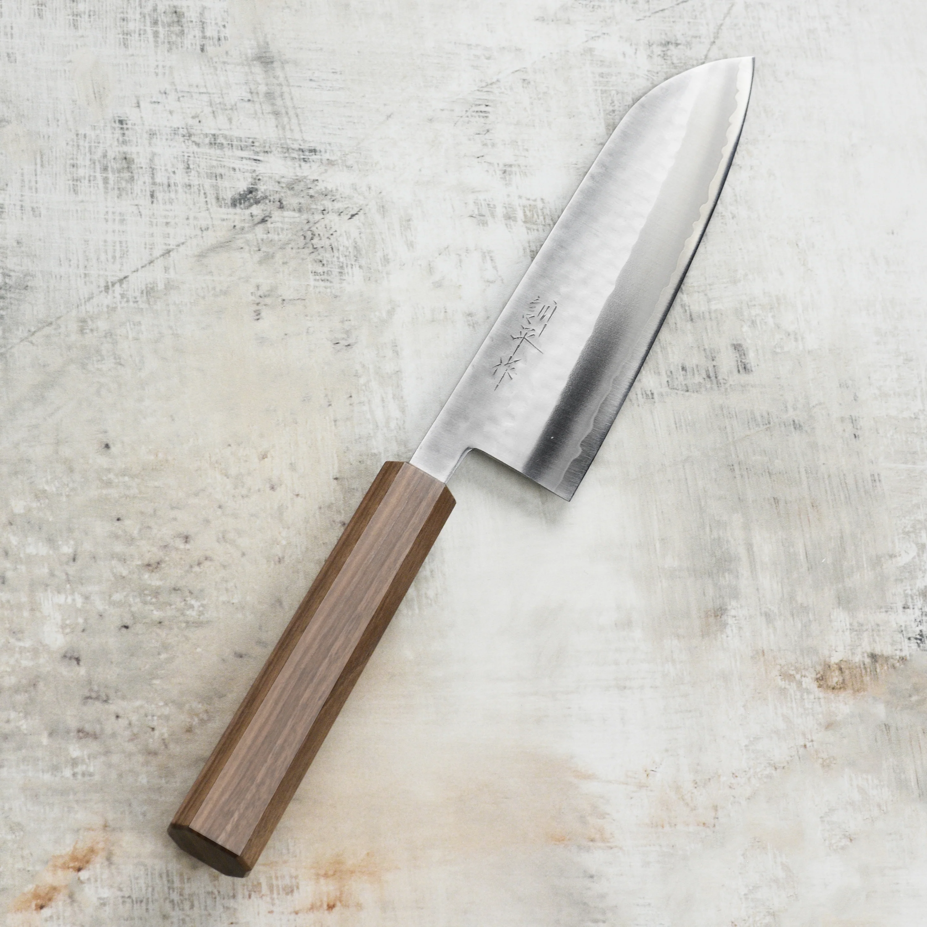 Masutani VG1 Hammered 6.7" Santoku, Octagonal Walnut Handle - Image 8