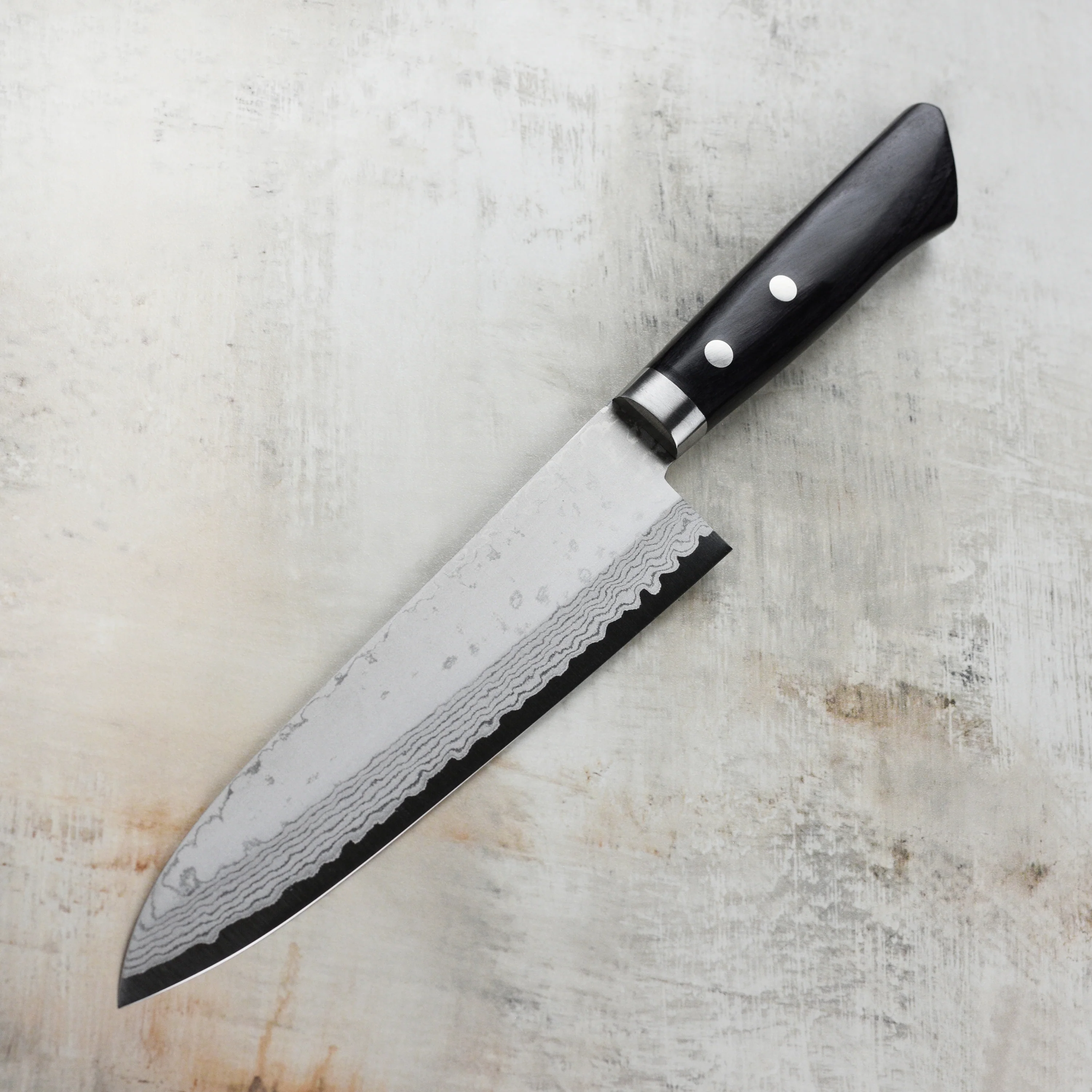 Masutani VG10 Damascus 7" Gyuto, Black Handle - Image 6