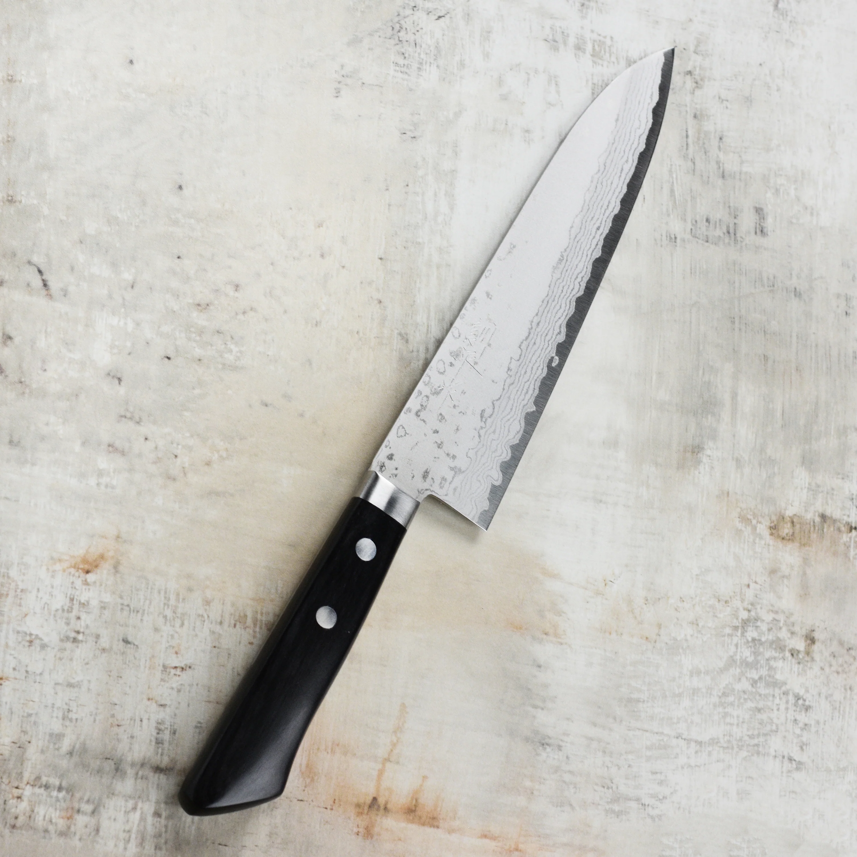 Masutani VG10 Damascus 7" Gyuto, Black Handle - Image 8