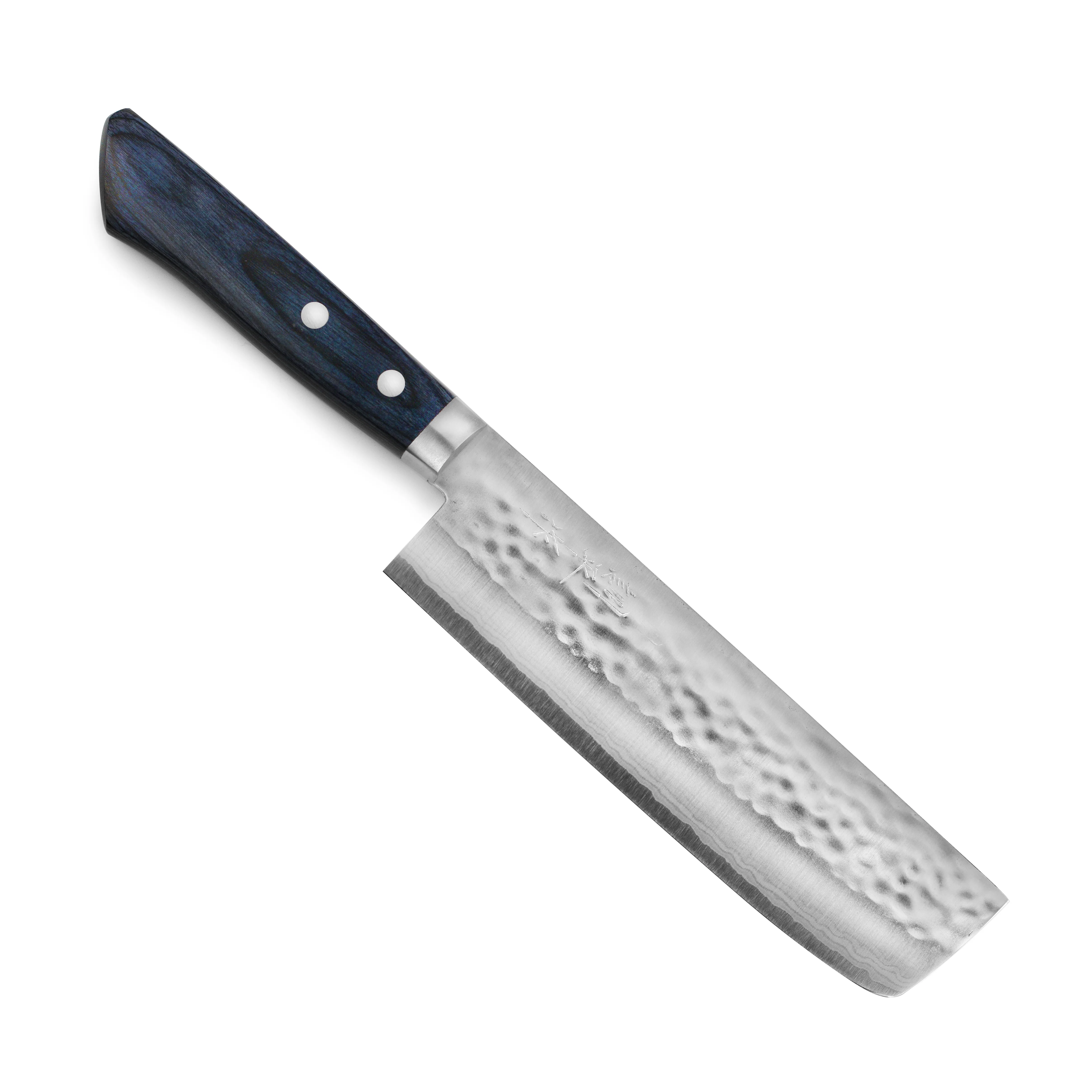 Masutani VG10 Hammered Damascus 6.7" Nakiri, Blue Handle - Image 5