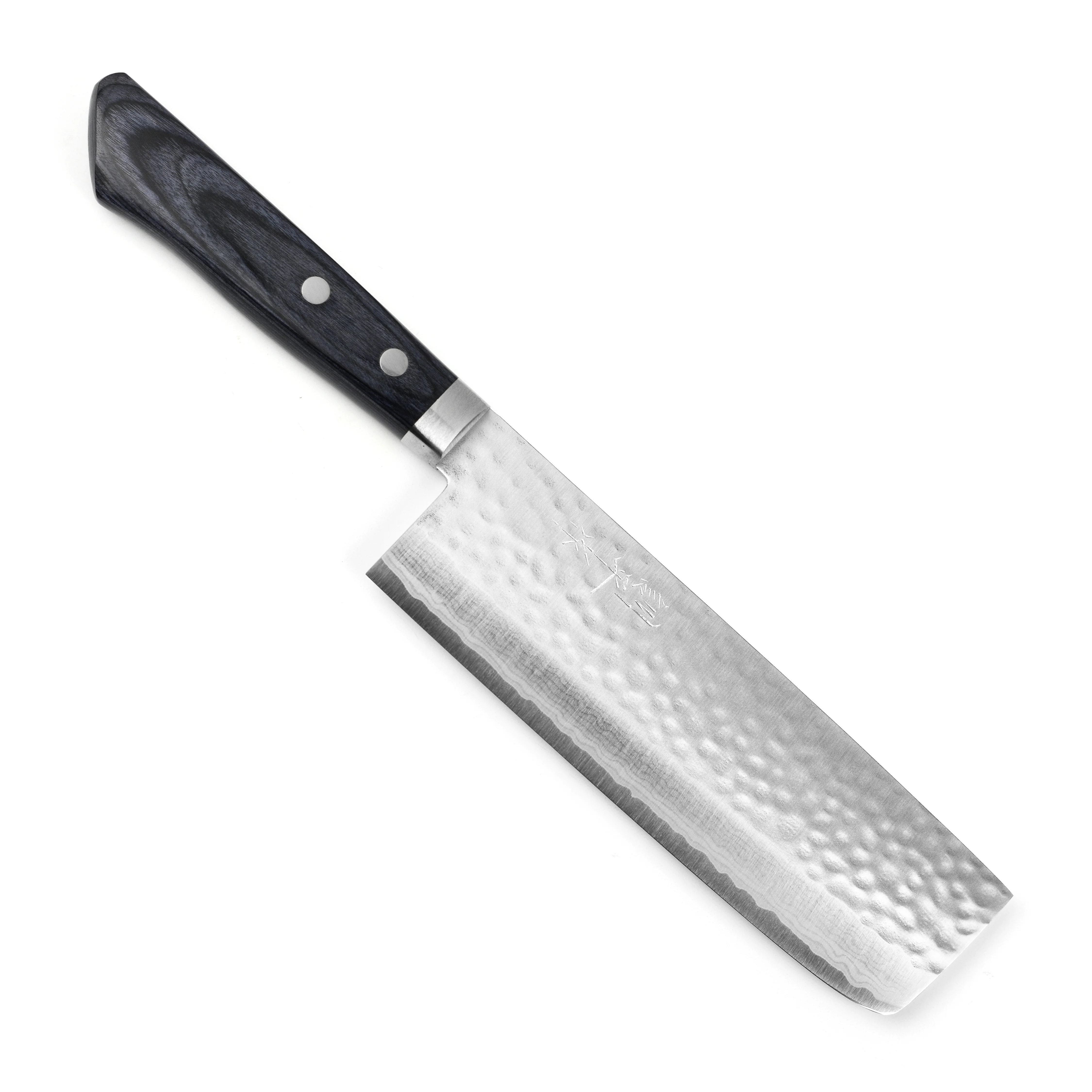 Masutani VG10 Hammered Damascus 6.7" Tall Nakiri, Blue Handle - Image 9
